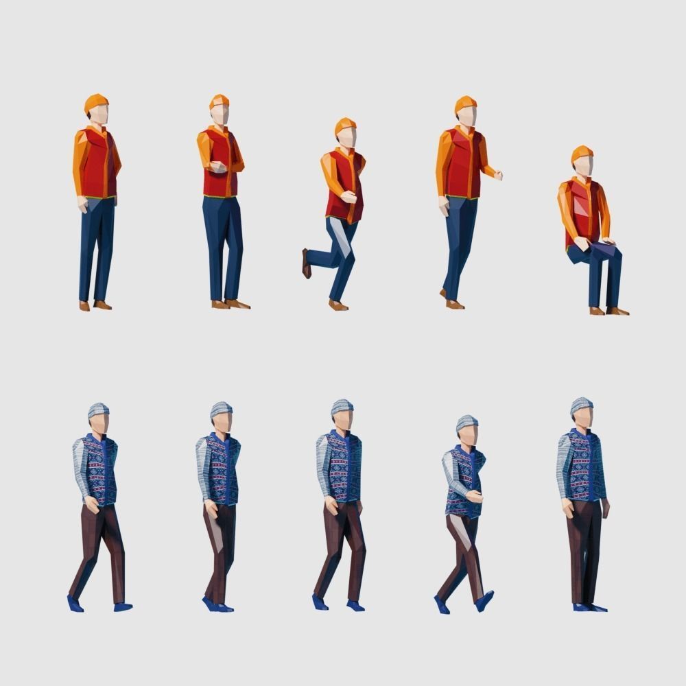 Autumn people Low-poly 3D model_5