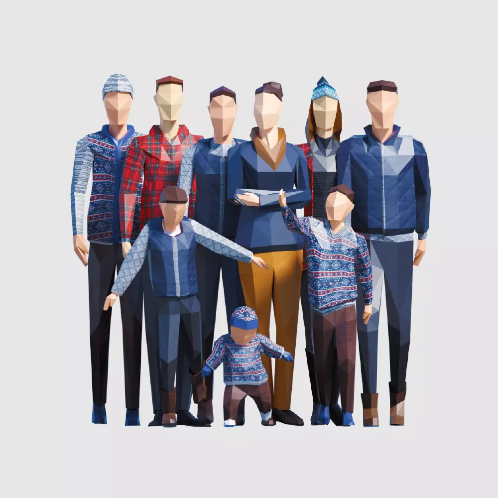 Autumn people Low-poly 3D model_0