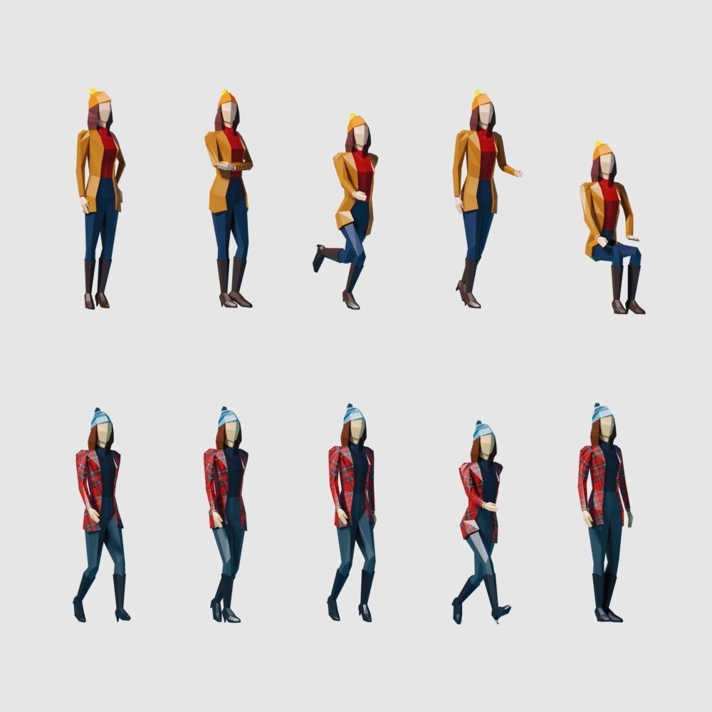 Autumn people Low-poly 3D model_8