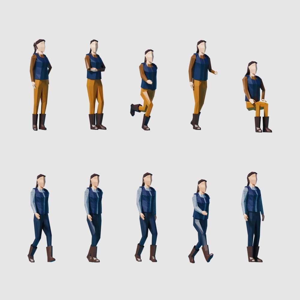 Autumn people Low-poly 3D model_7