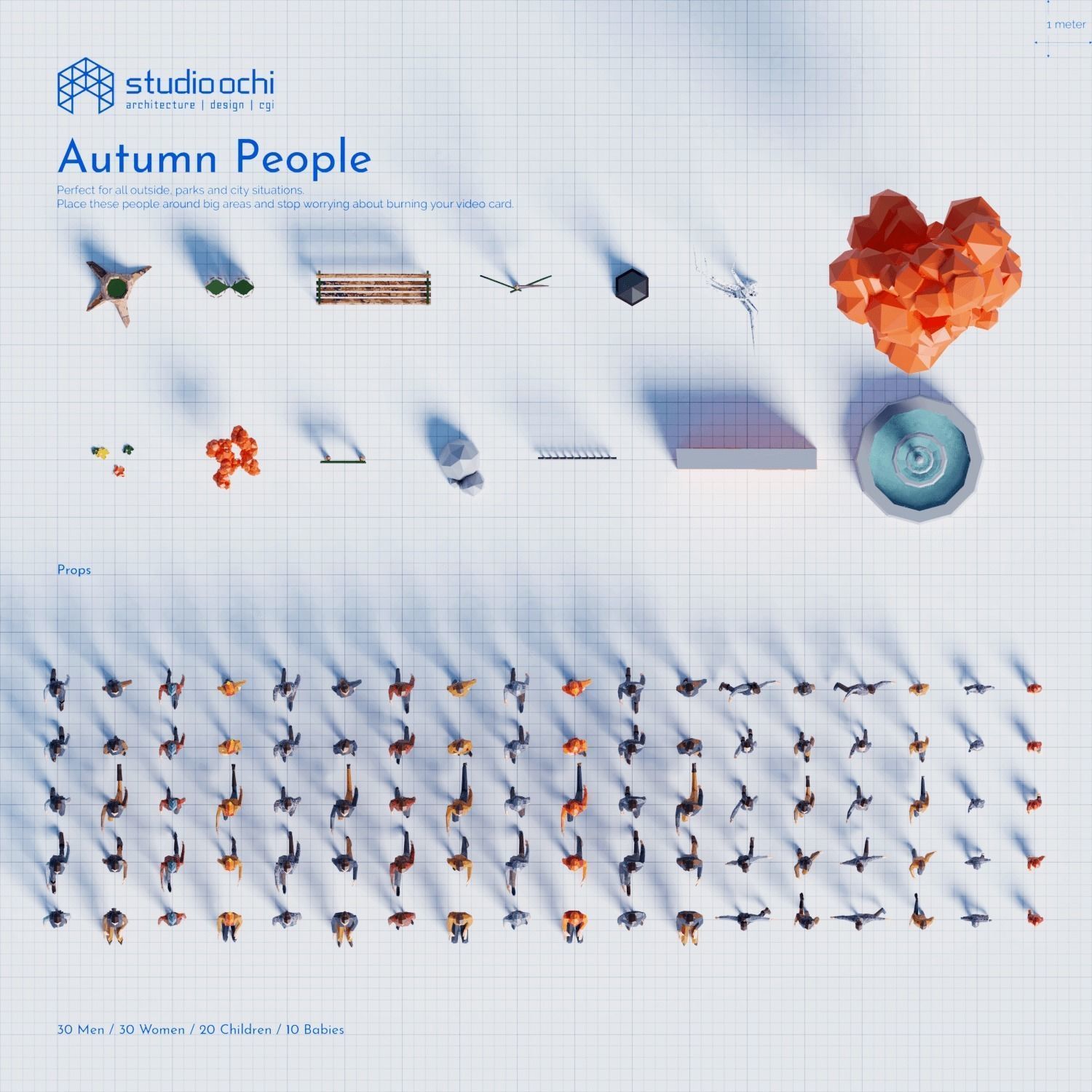 Autumn people Low-poly 3D model_1