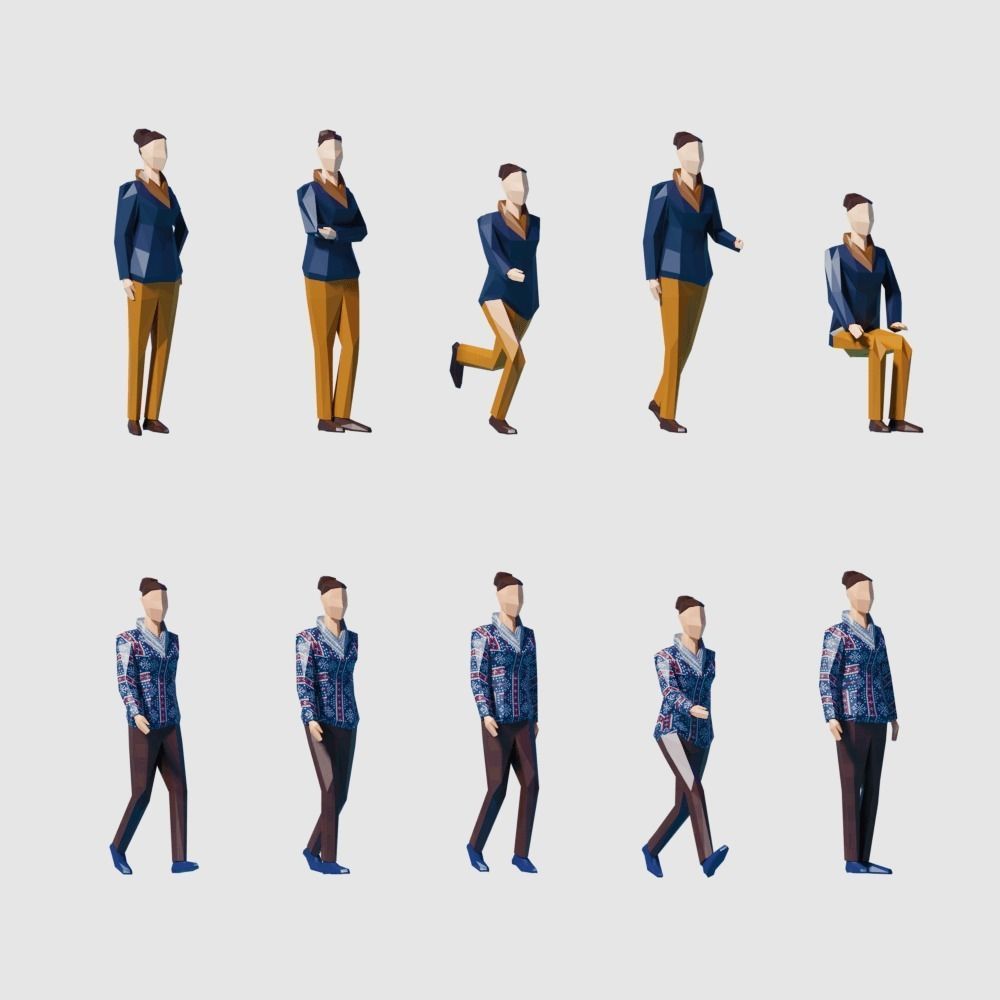 Autumn people Low-poly 3D model_6