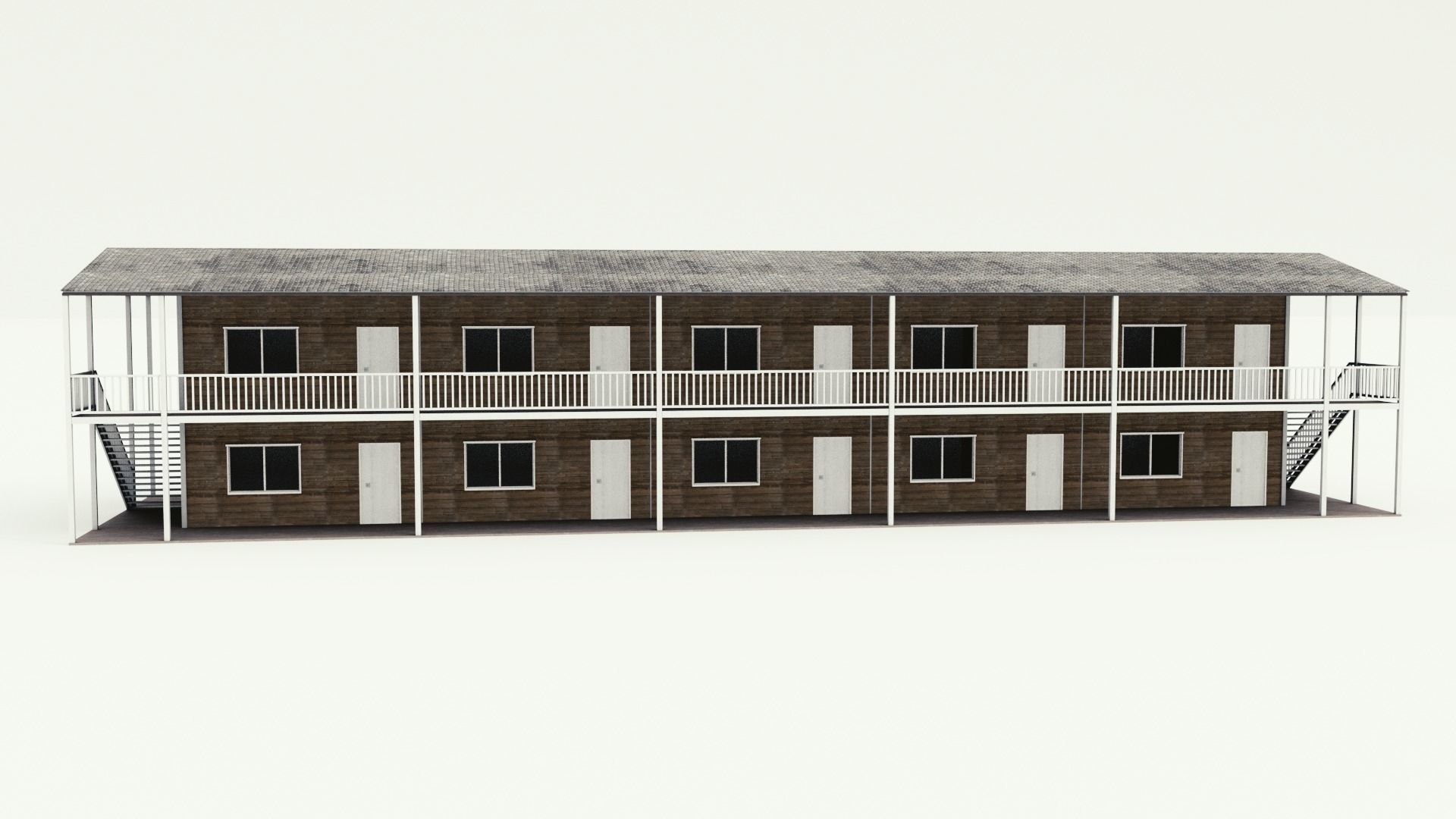 Motel with interior Low-poly 3D model_9