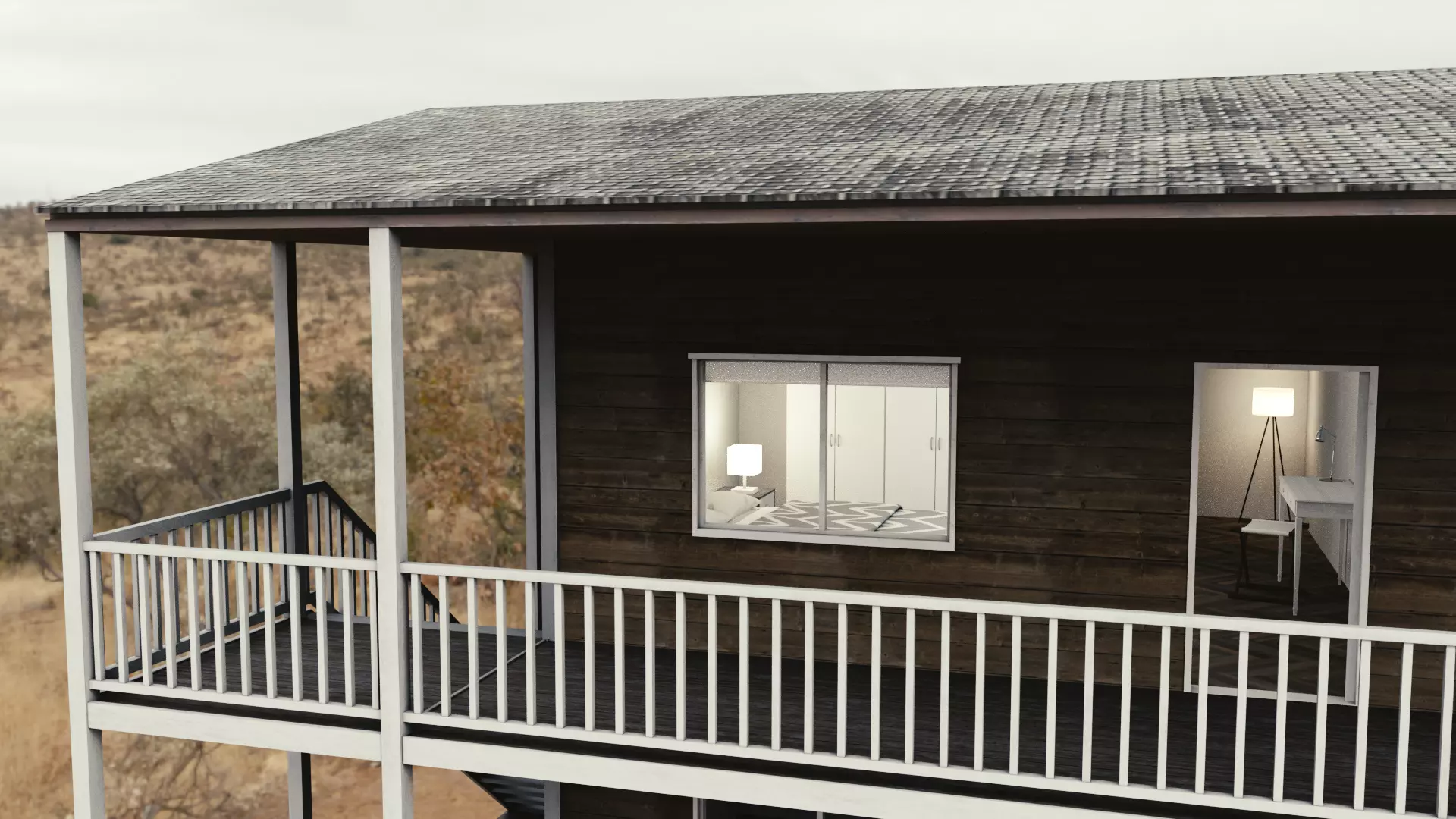 Motel with interior Low-poly 3D model_0