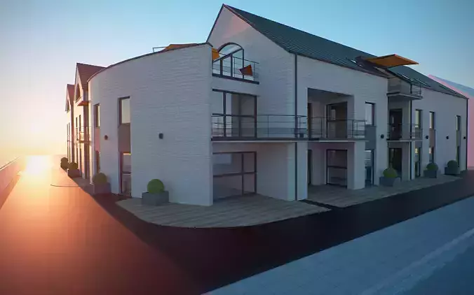 Residential corner building 3D model