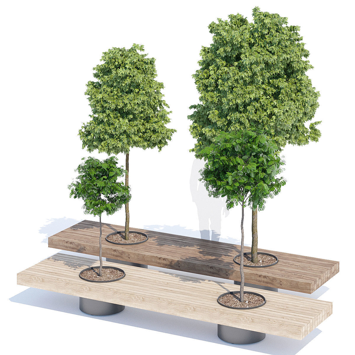 Victor three trees on wooden bench 3D model_2