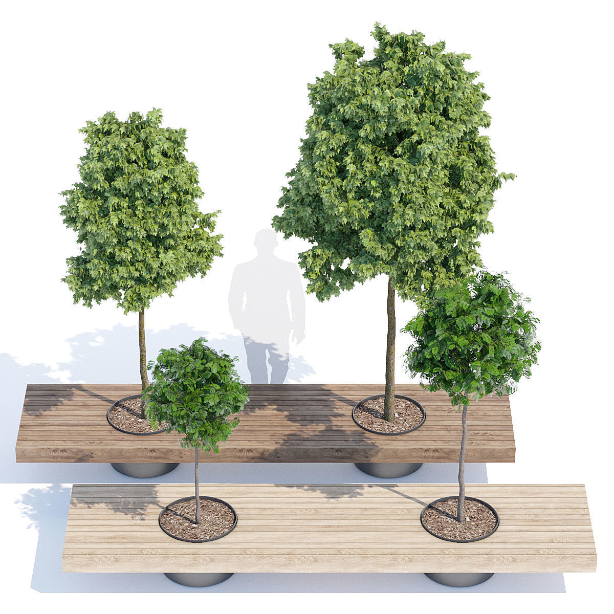 Victor three trees on wooden bench 3D model_3