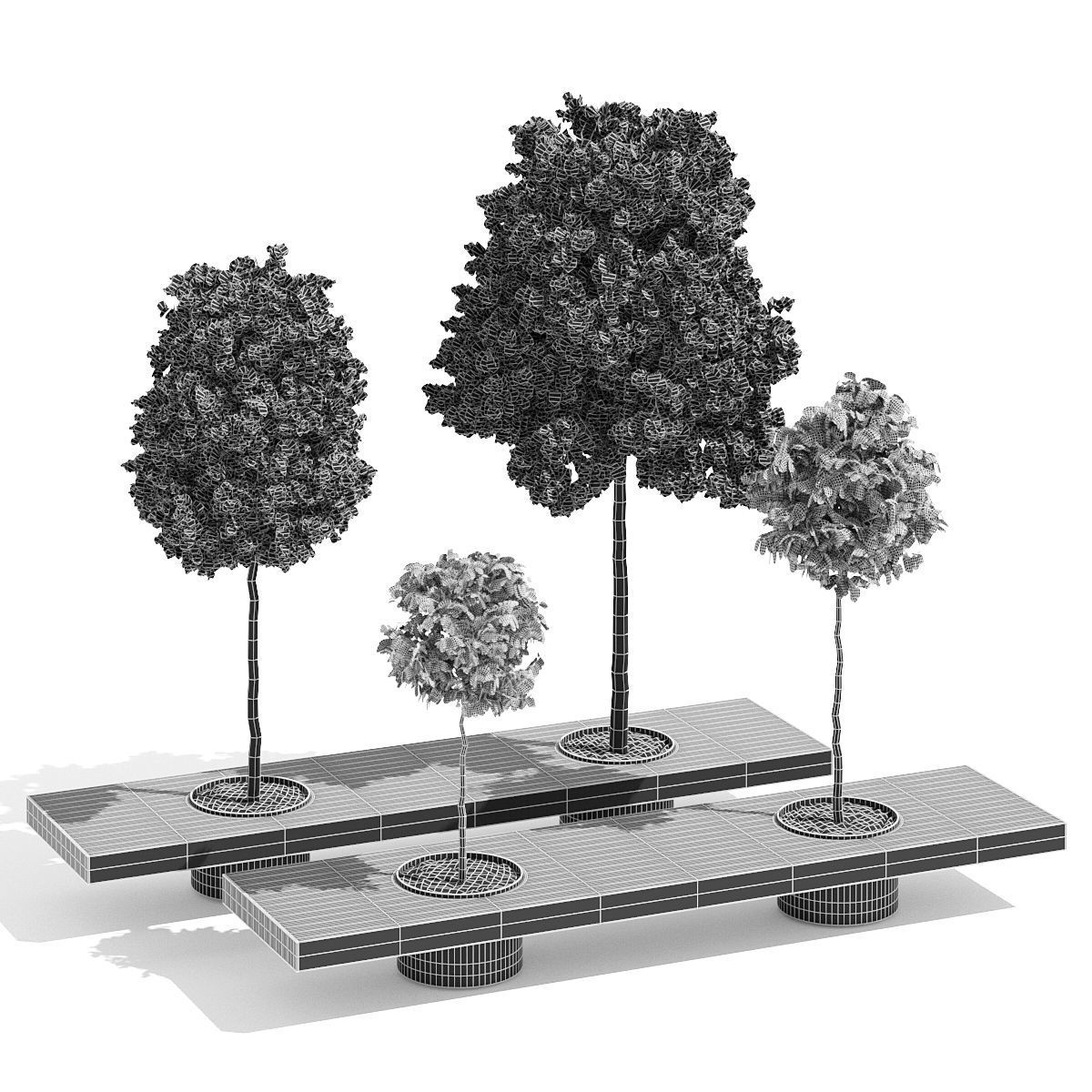 Victor three trees on wooden bench 3D model_5