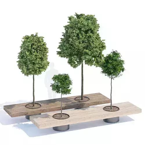 Victor three trees on wooden bench 3D model