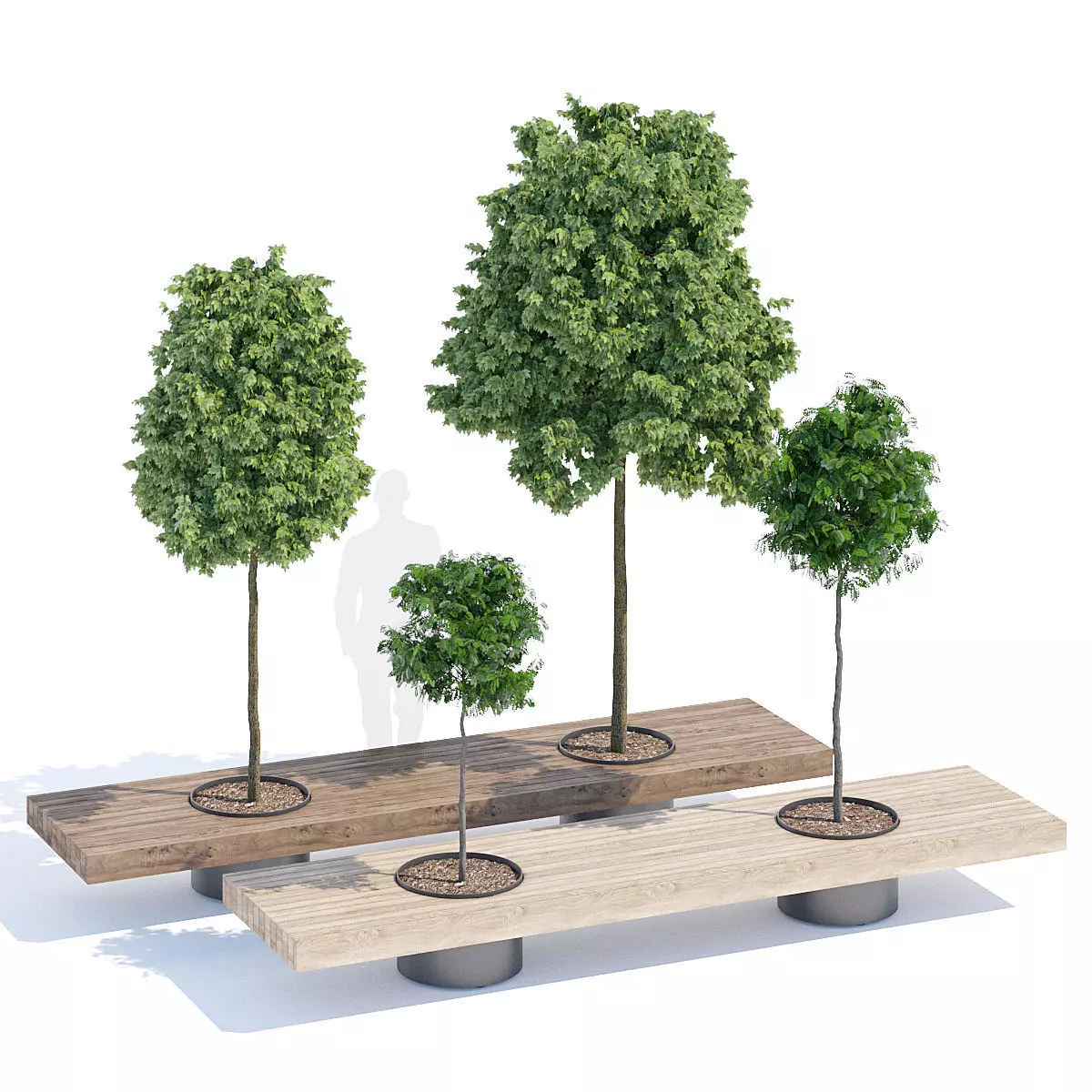 Victor three trees on wooden bench 3D model_0