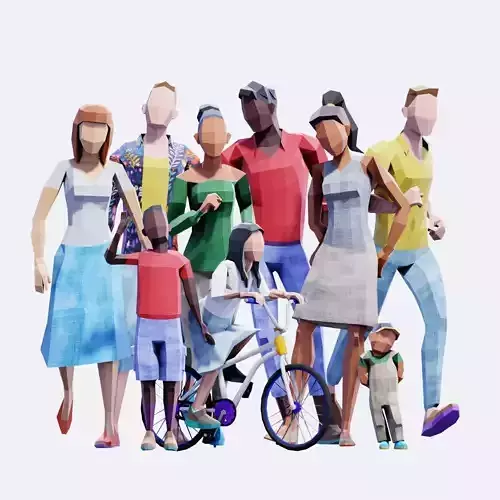 Low Poly Spring People - Posed with Props Low-poly 3D model