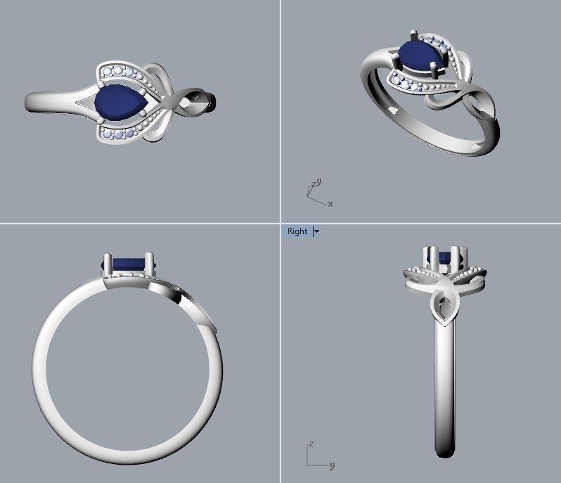 Design Women ring with gems and diamonds 3dm stl 3D print model 3D print model_22