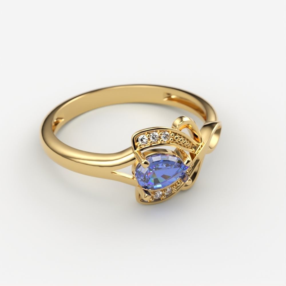 Design Women ring with gems and diamonds 3dm stl 3D print model 3D print model_4