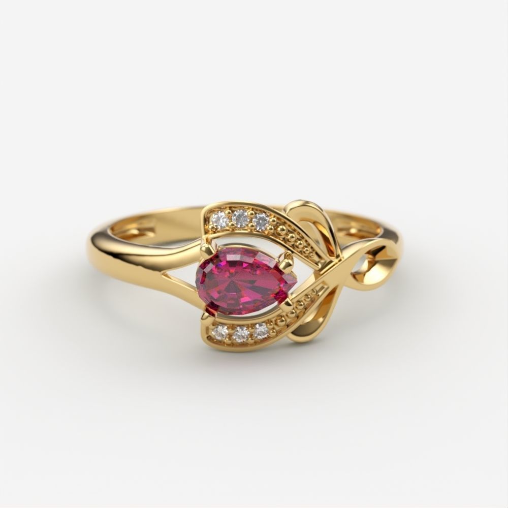 Design Women ring with gems and diamonds 3dm stl 3D print model 3D print model_5