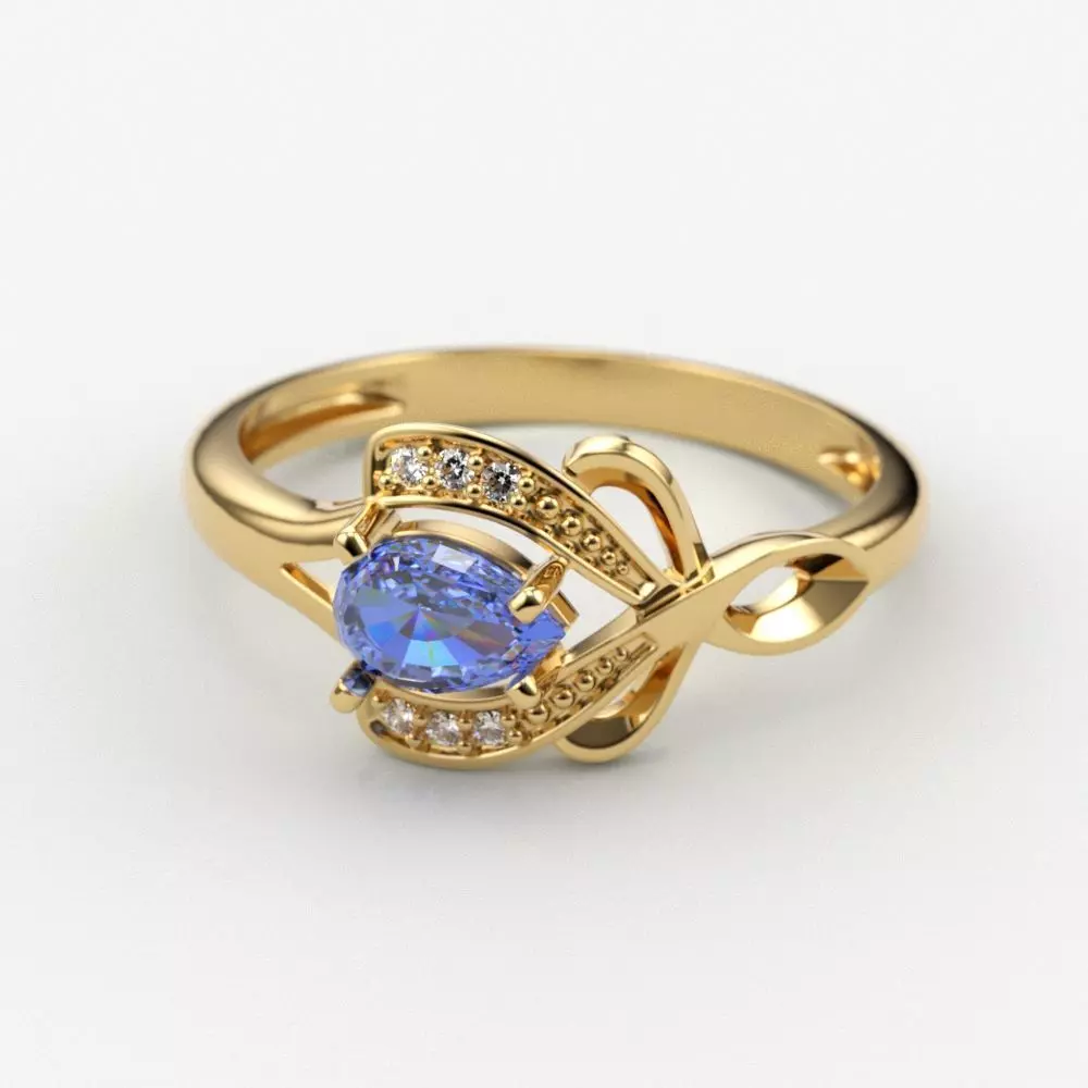 Design Women ring with gems and diamonds 3dm stl 3D print model 3D print model_0