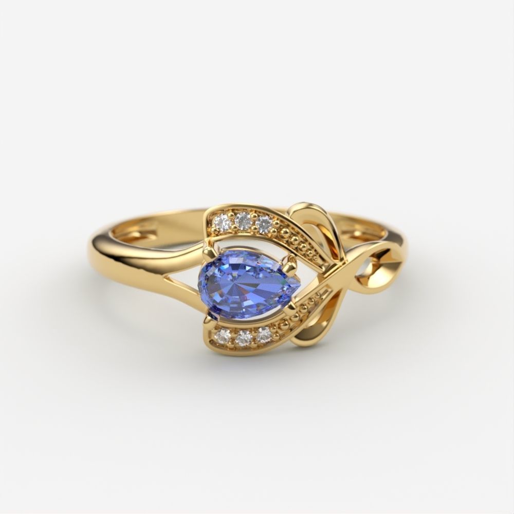 Design Women ring with gems and diamonds 3dm stl 3D print model 3D print model_3