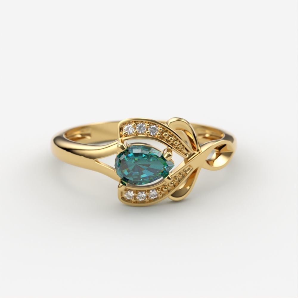 Design Women ring with gems and diamonds 3dm stl 3D print model 3D print model_6