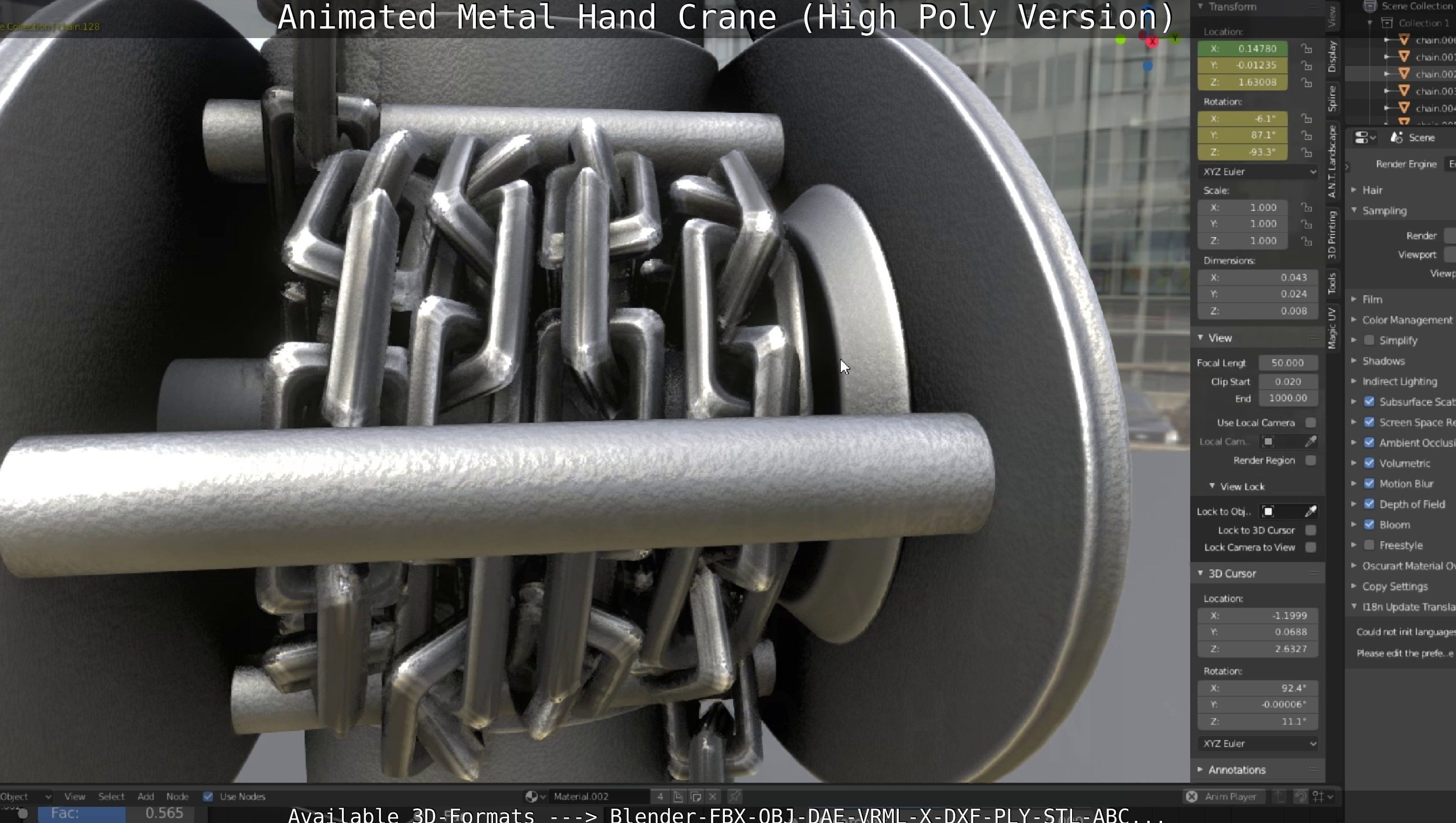 Animated Metal Hand Crane High-Poly Version 3D model_3