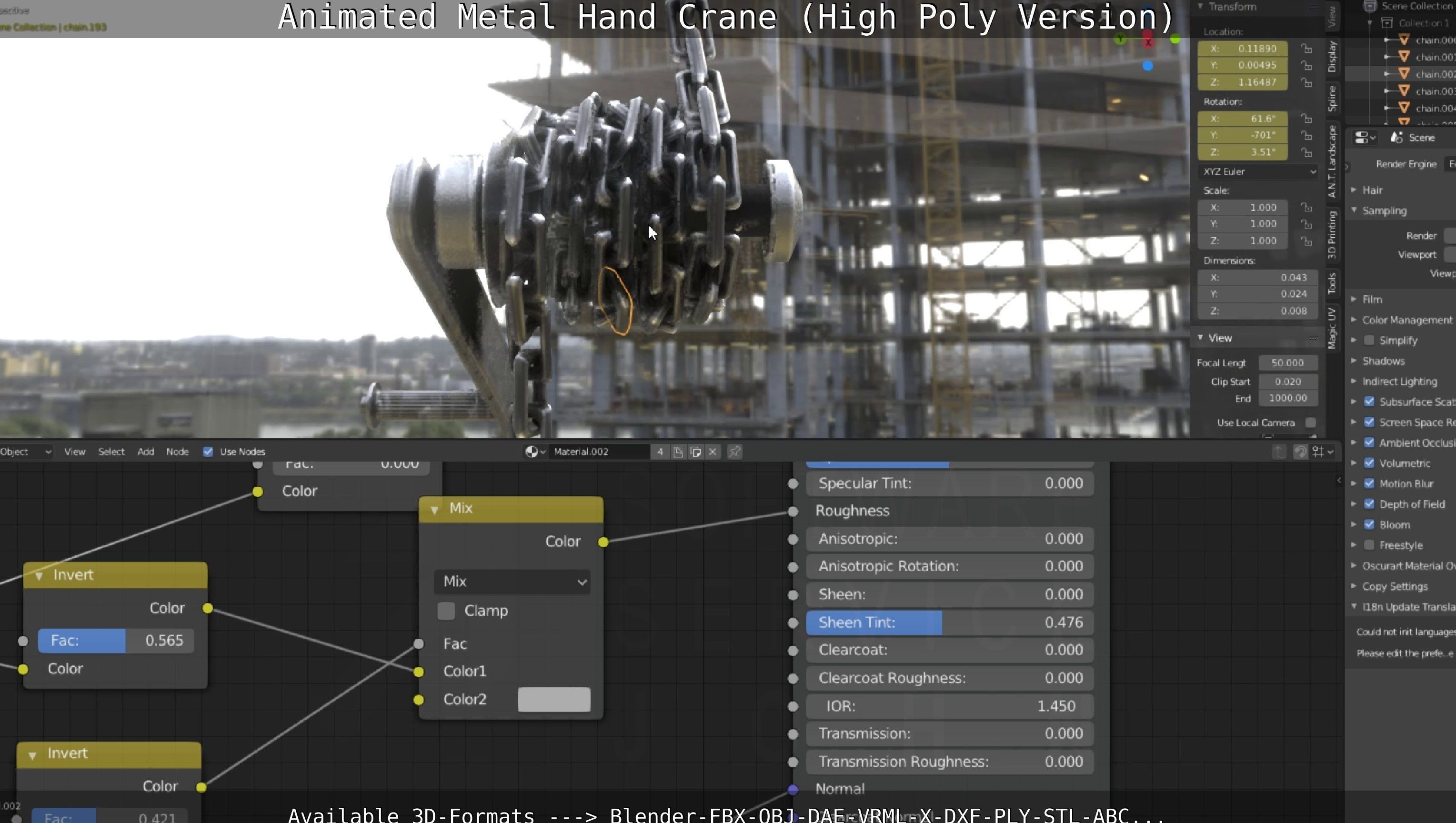 Animated Metal Hand Crane High-Poly Version 3D model_66