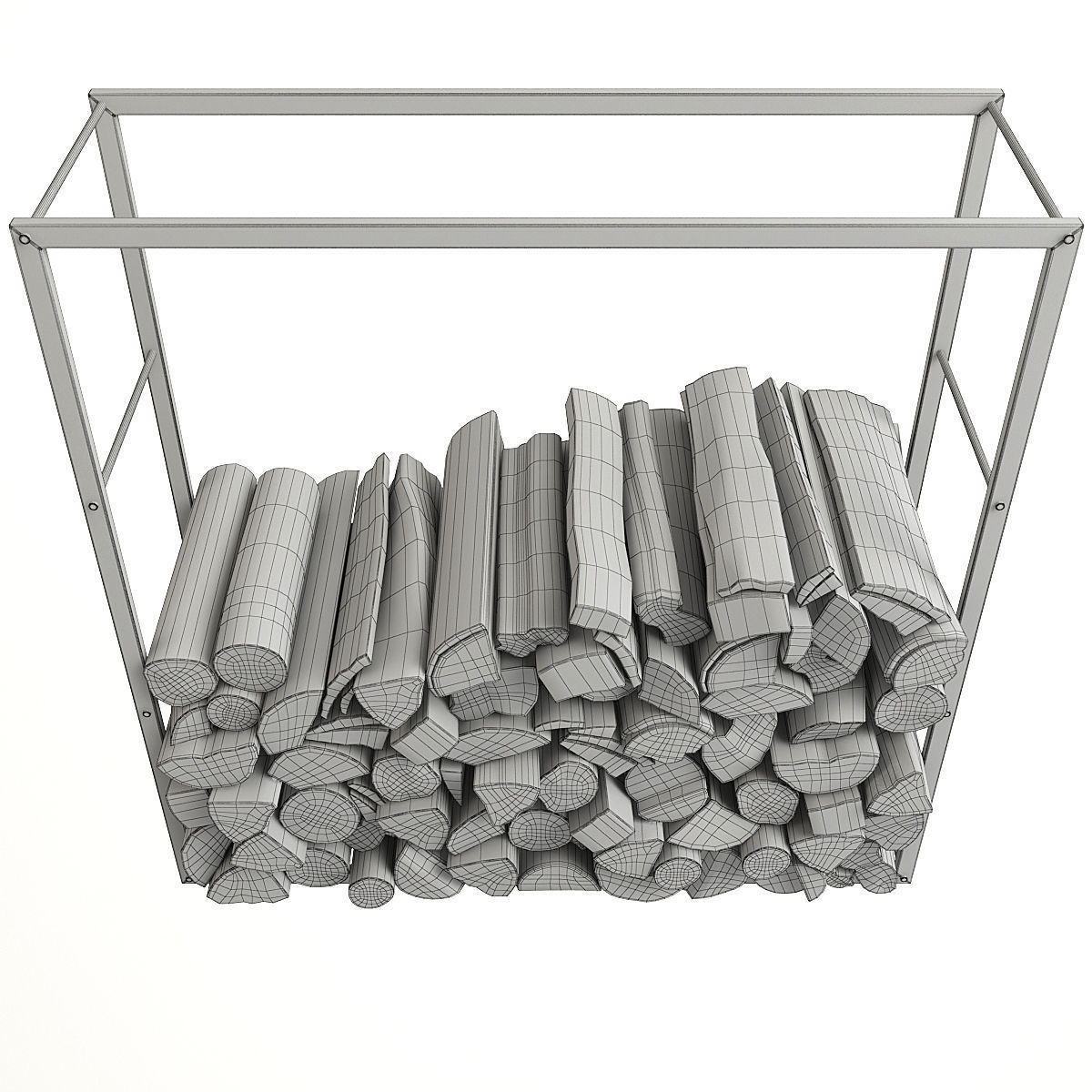 Firewood rack with logs in it 3D model_3