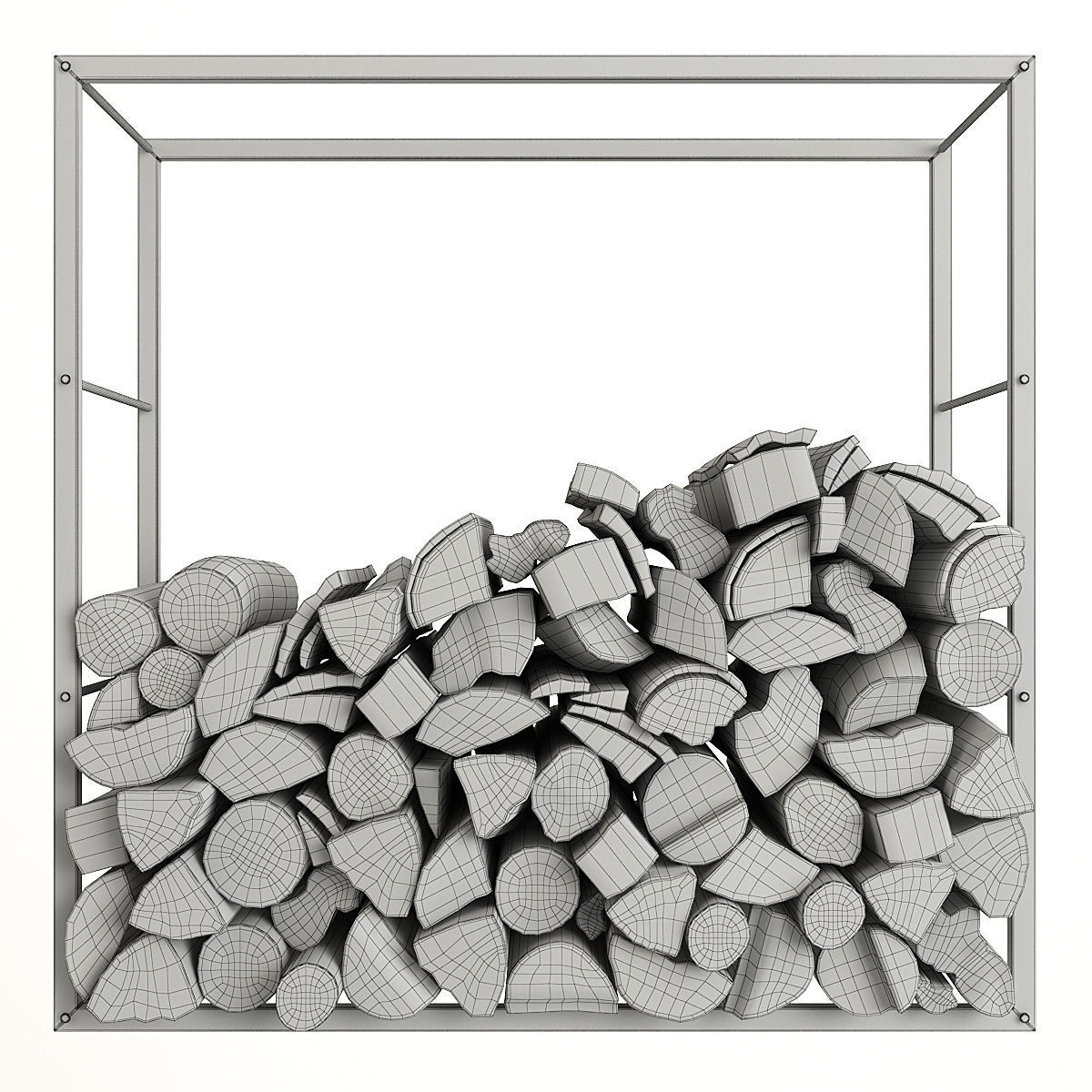 Firewood rack with logs in it 3D model_1