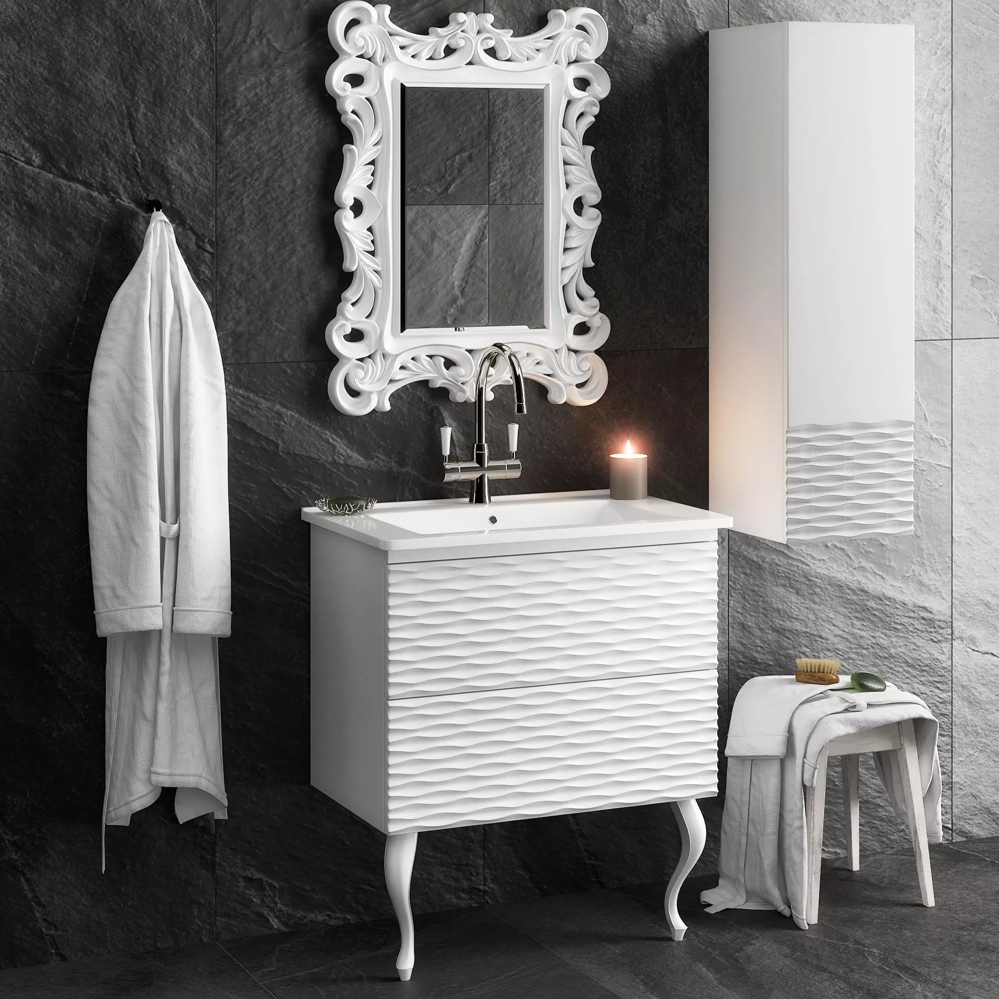 Bathroom Set vanity with mirror and towel rack 3D model