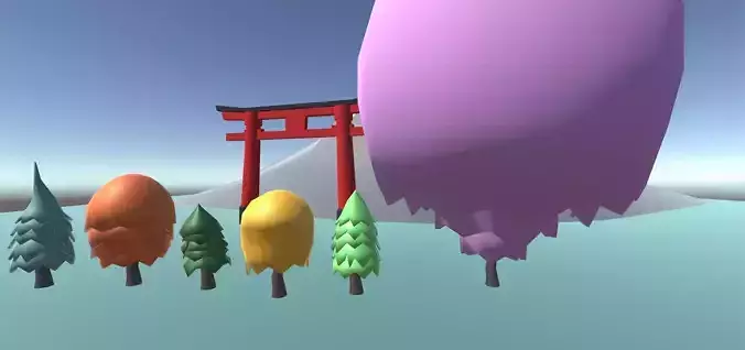 Collection of Low Poly Cartoon Trees
