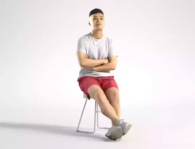 Man Asian Casual Sitting Low poly Kevin 003 3D model