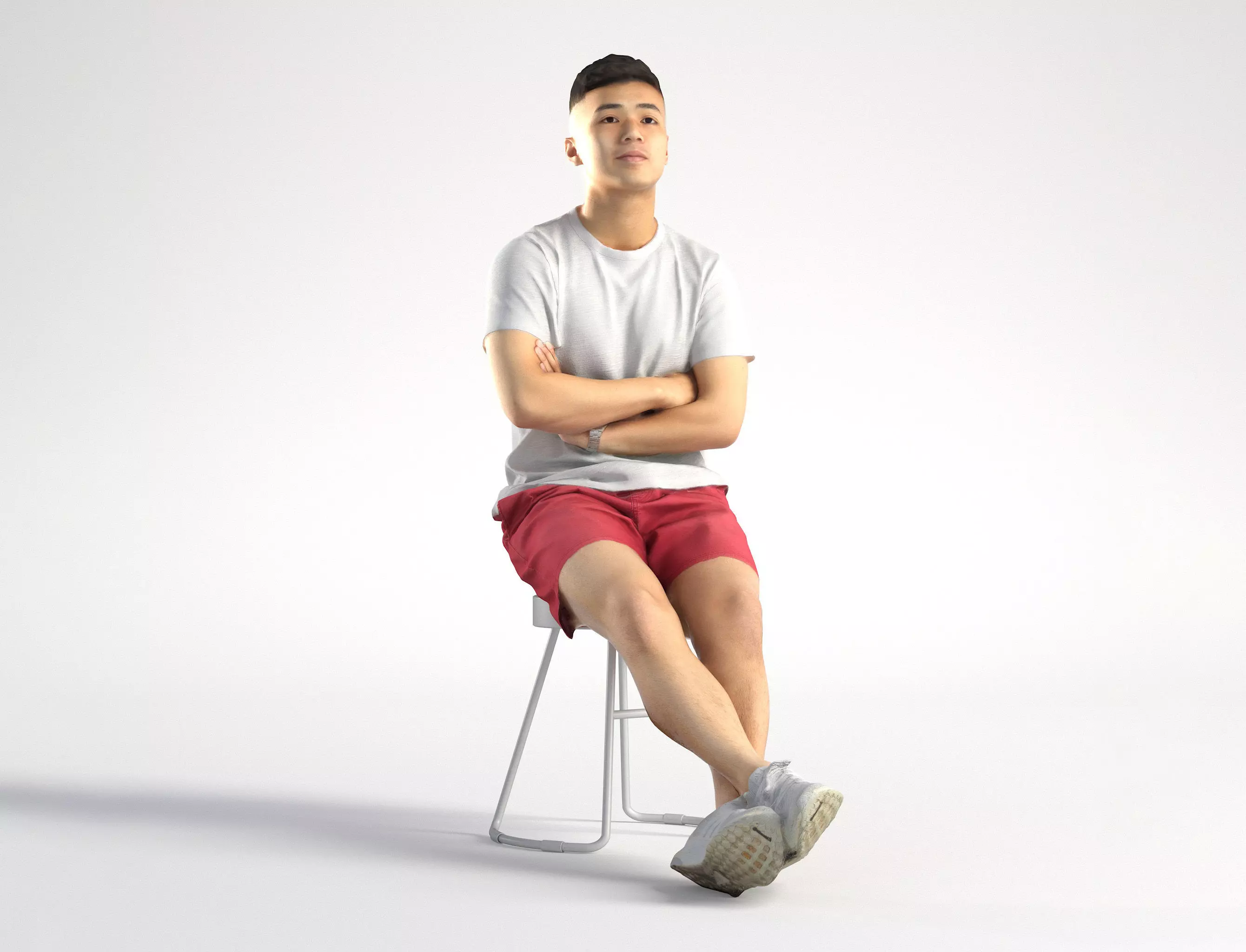 Man Asian Casual Sitting Low poly Kevin 003 3D model_0