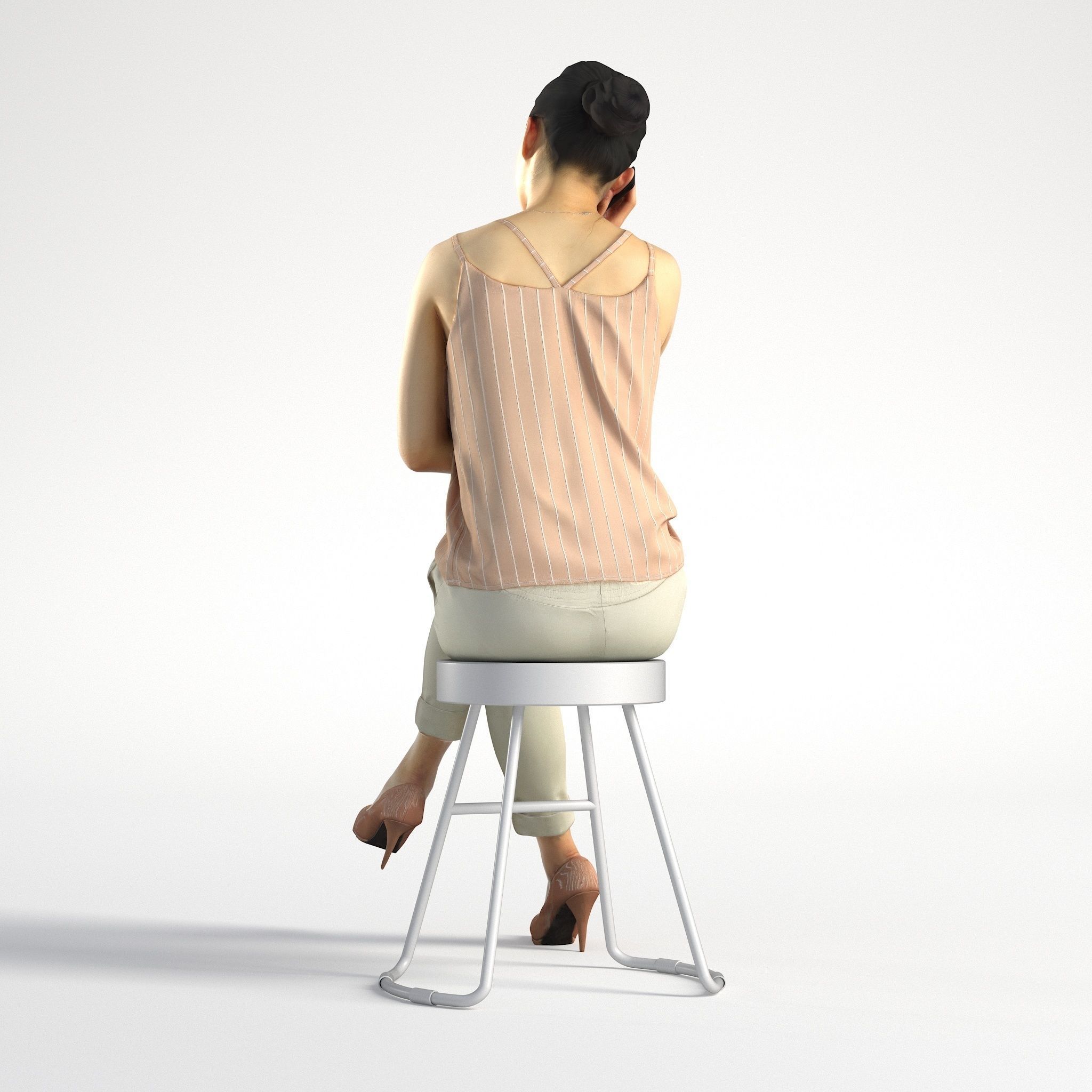 Woman Asian Business Sitting with Phone Low poly Lena 001  3D model_5