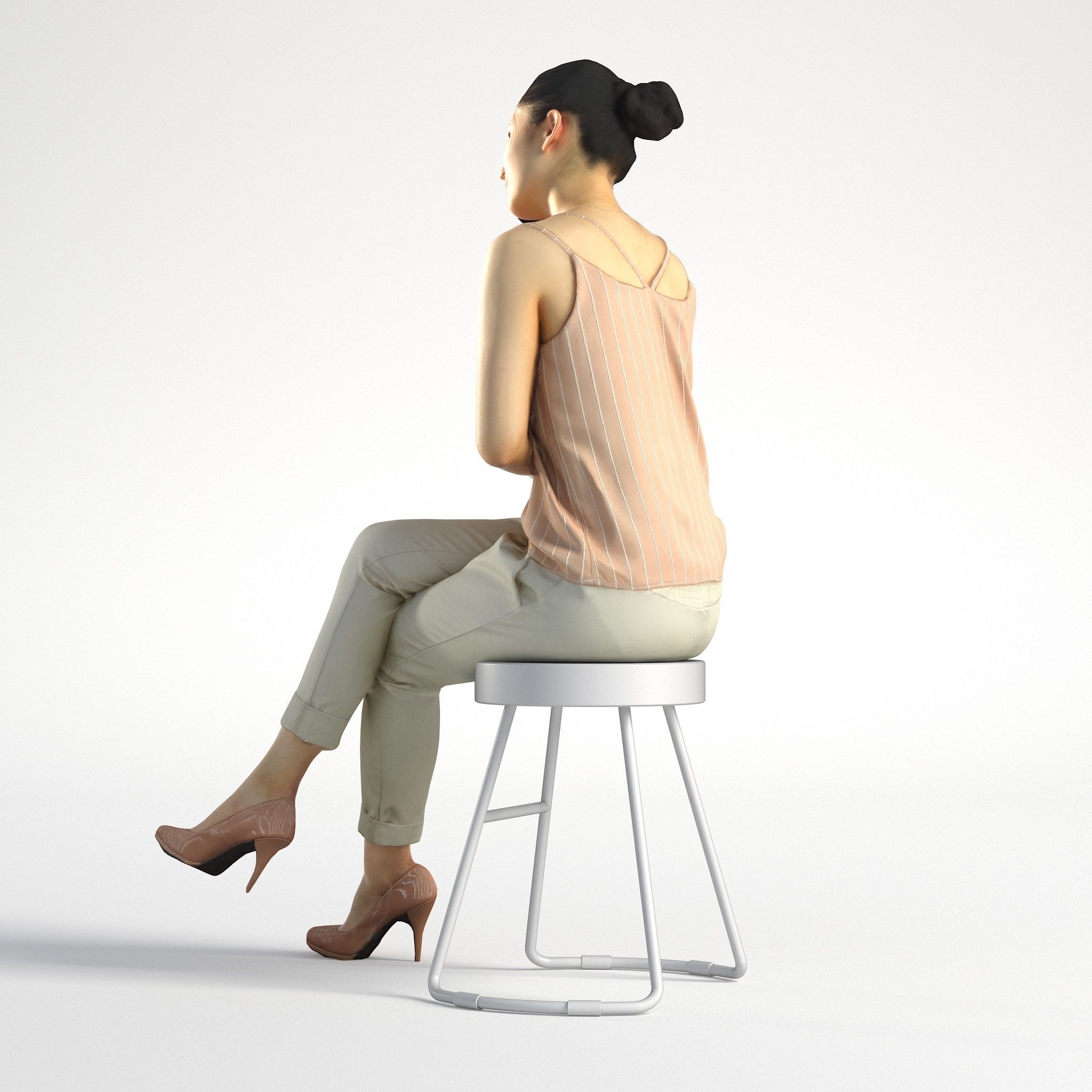 Woman Asian Business Sitting with Phone Low poly Lena 001  3D model_6