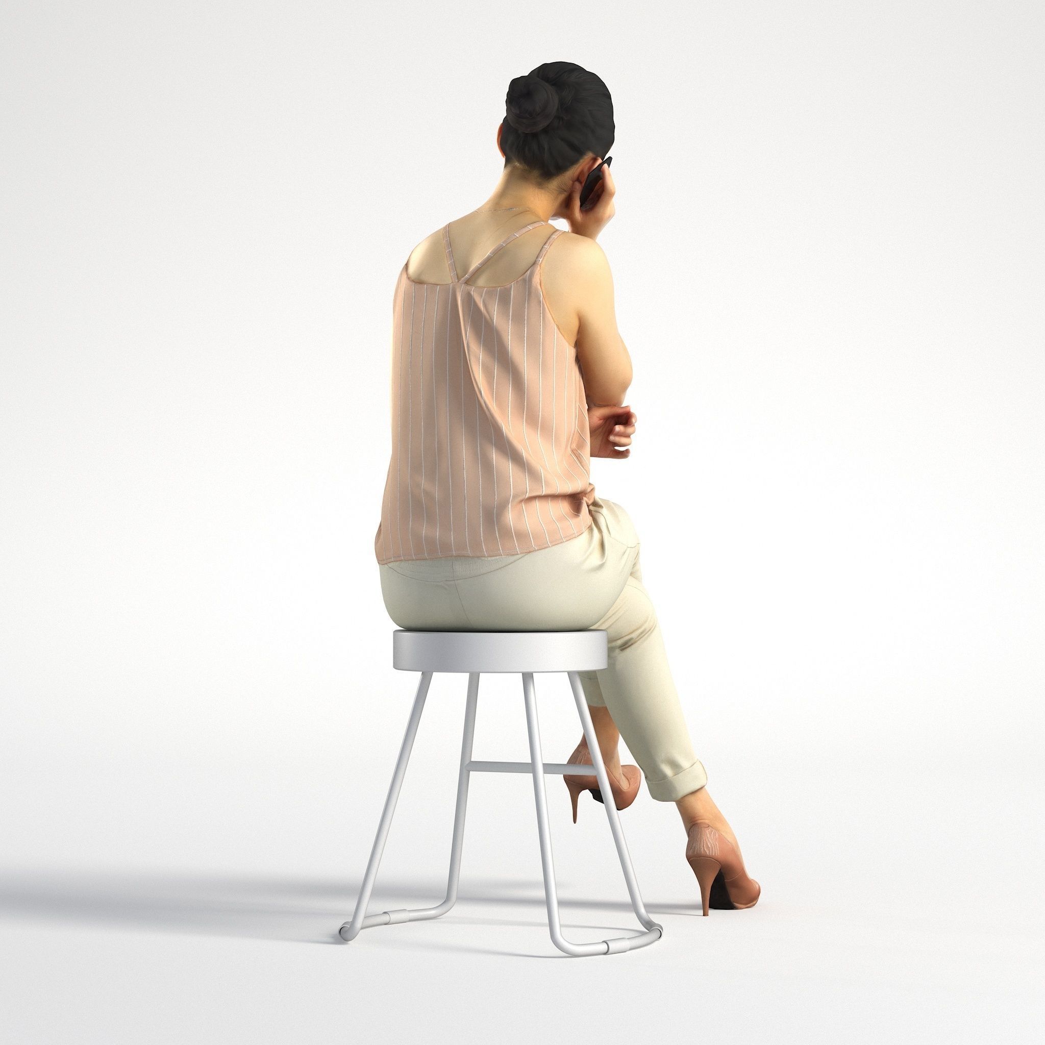 Woman Asian Business Sitting with Phone Low poly Lena 001  3D model_4