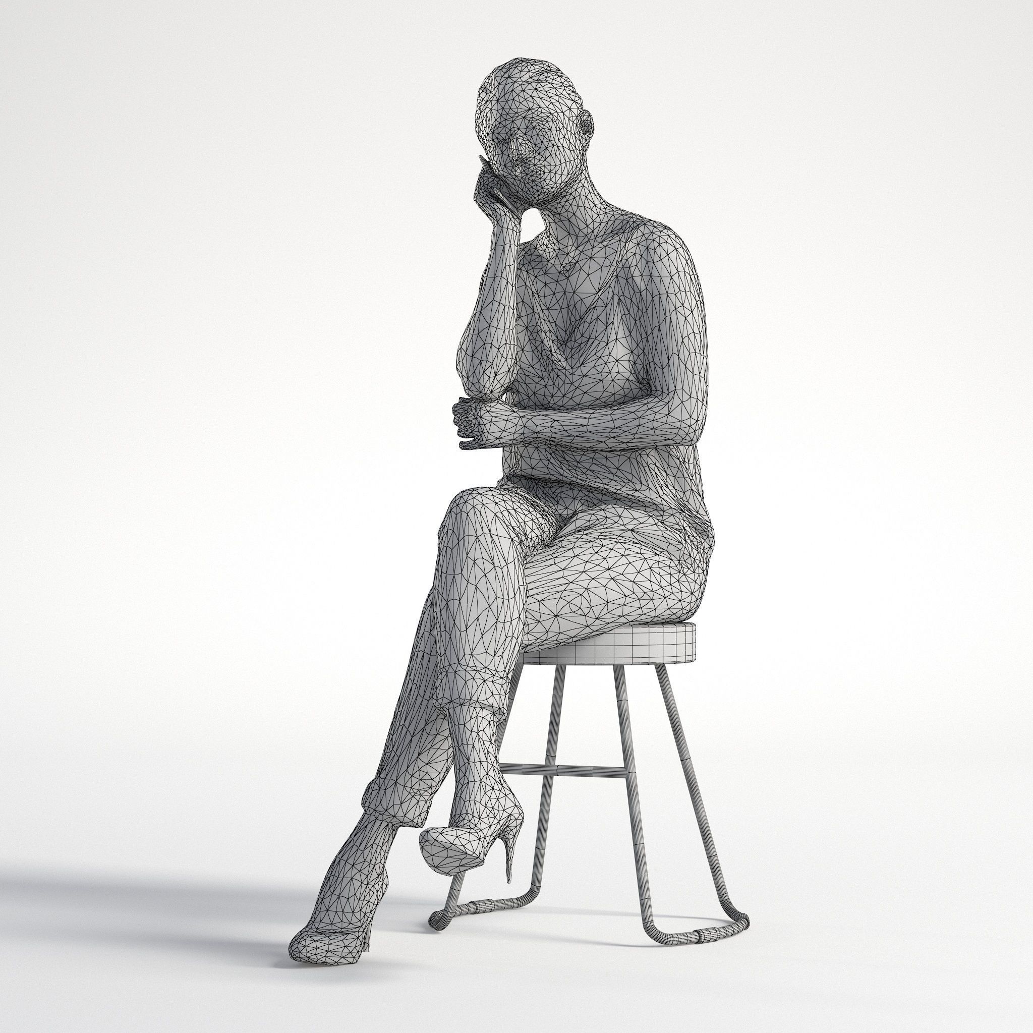 Woman Asian Business Sitting with Phone Low poly Lena 001  3D model_9