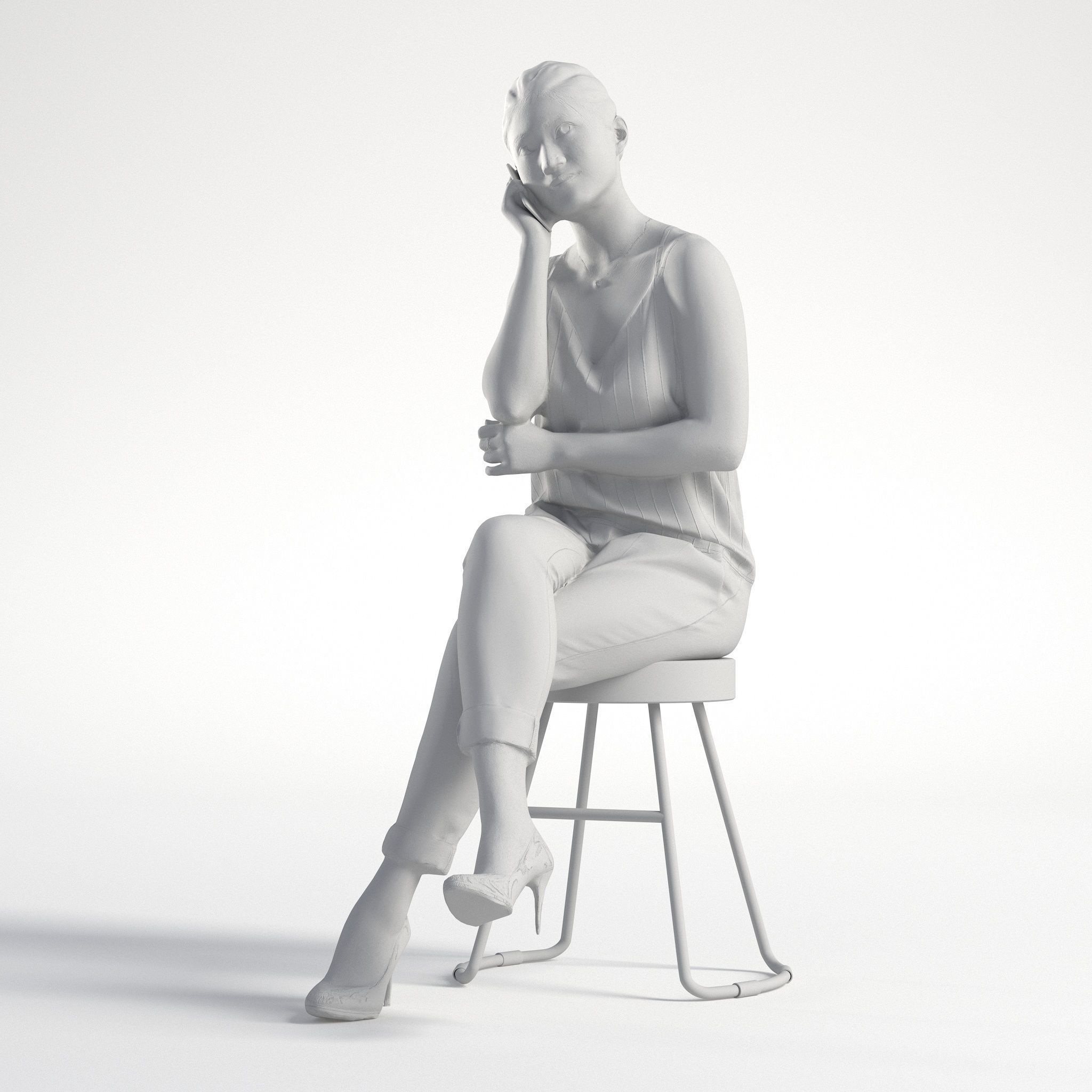Woman Asian Business Sitting with Phone Low poly Lena 001  3D model_8