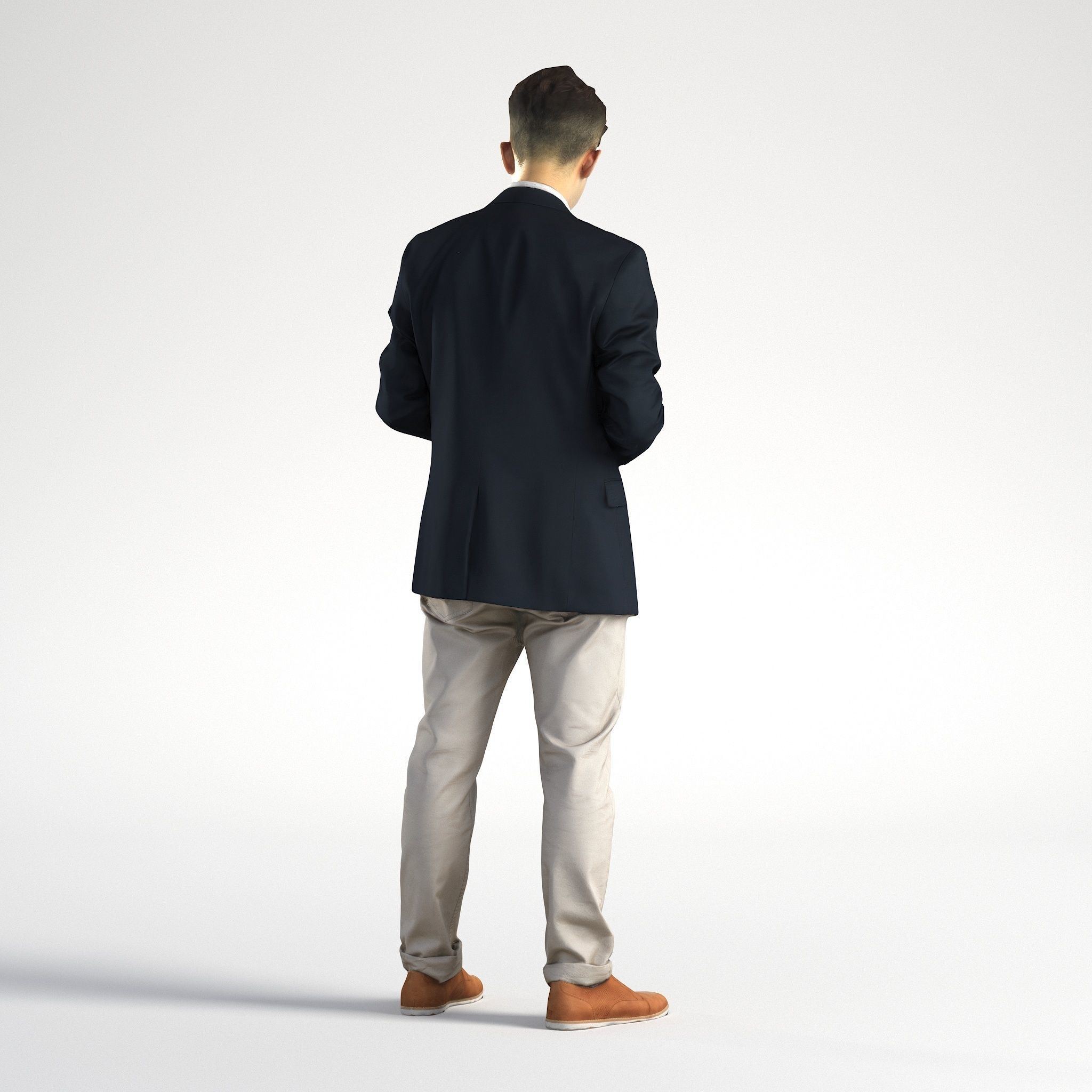 Man Asian Business Suit Standing with Phone and Coffee Ray 002 3D model_4