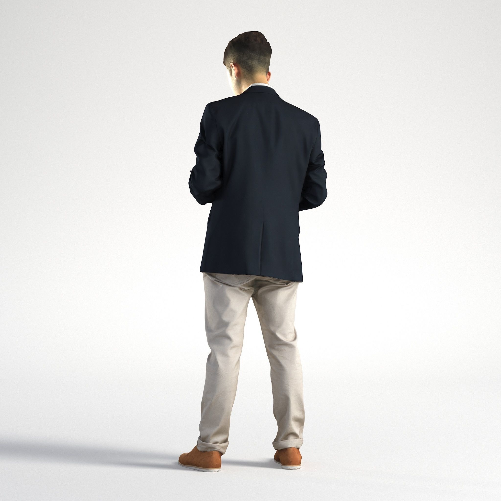 Man Asian Business Suit Standing with Phone and Coffee Ray 002 3D model_5