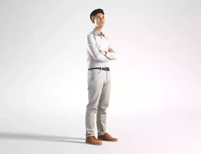 Man Asian Business Suit Standing Low poly Ray 003