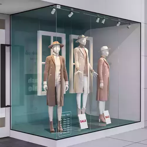  Shop front with female mannequin 3D model