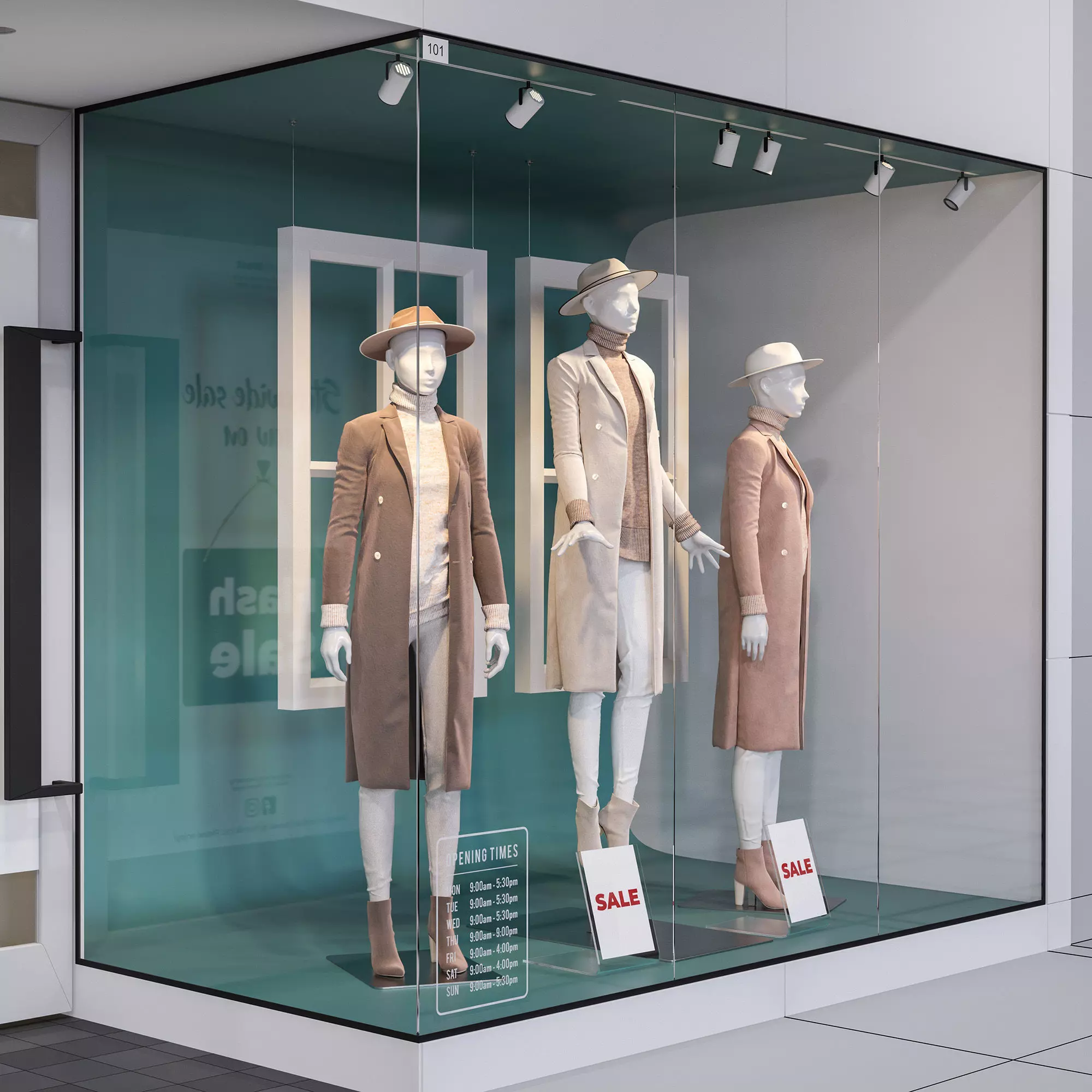  Shop front with female mannequin 3D model_0