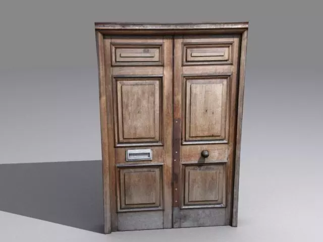 Door 33 Wooden with frame 3D model_0