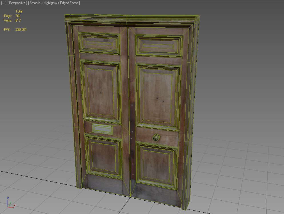 Door 33 Wooden with frame 3D model_3