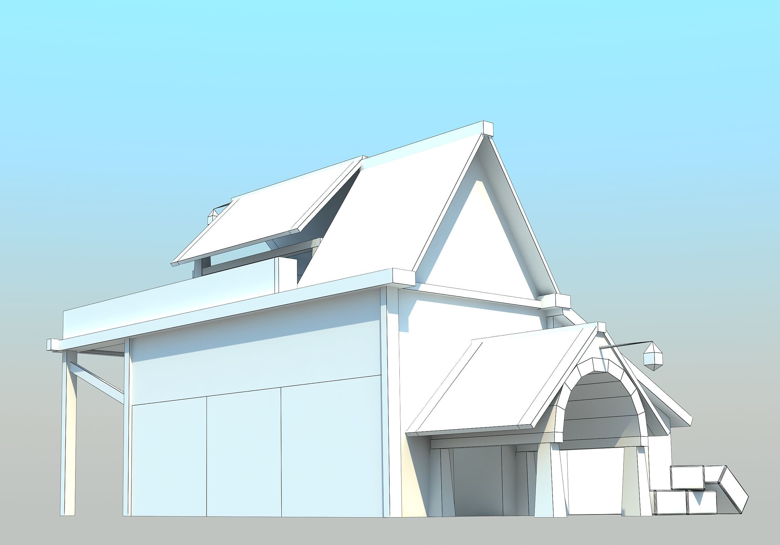 Barn - Low Poly wooden house with hay on roof Low-poly 3D model_1