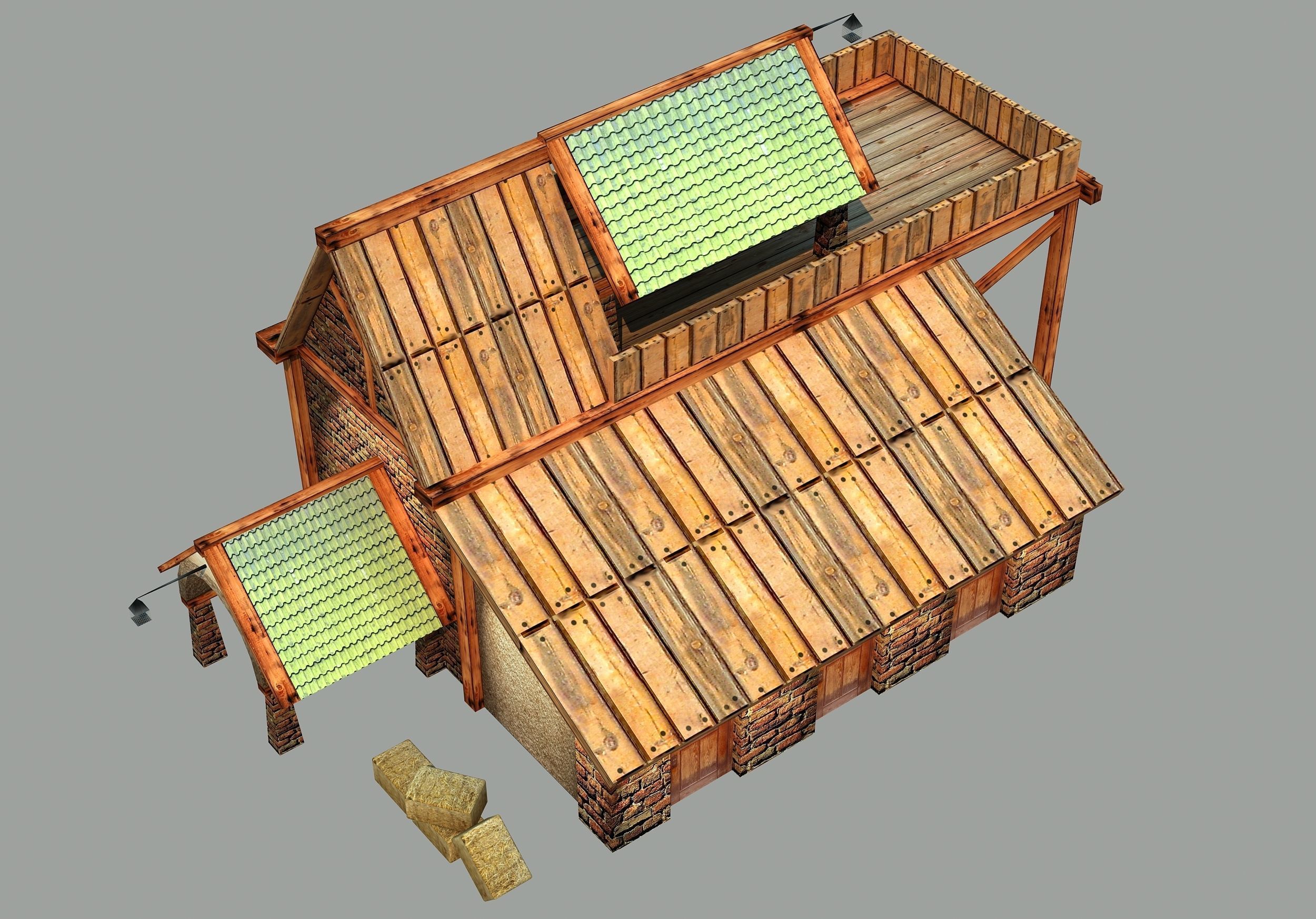 Barn - Low Poly wooden house with hay on roof Low-poly 3D model_7