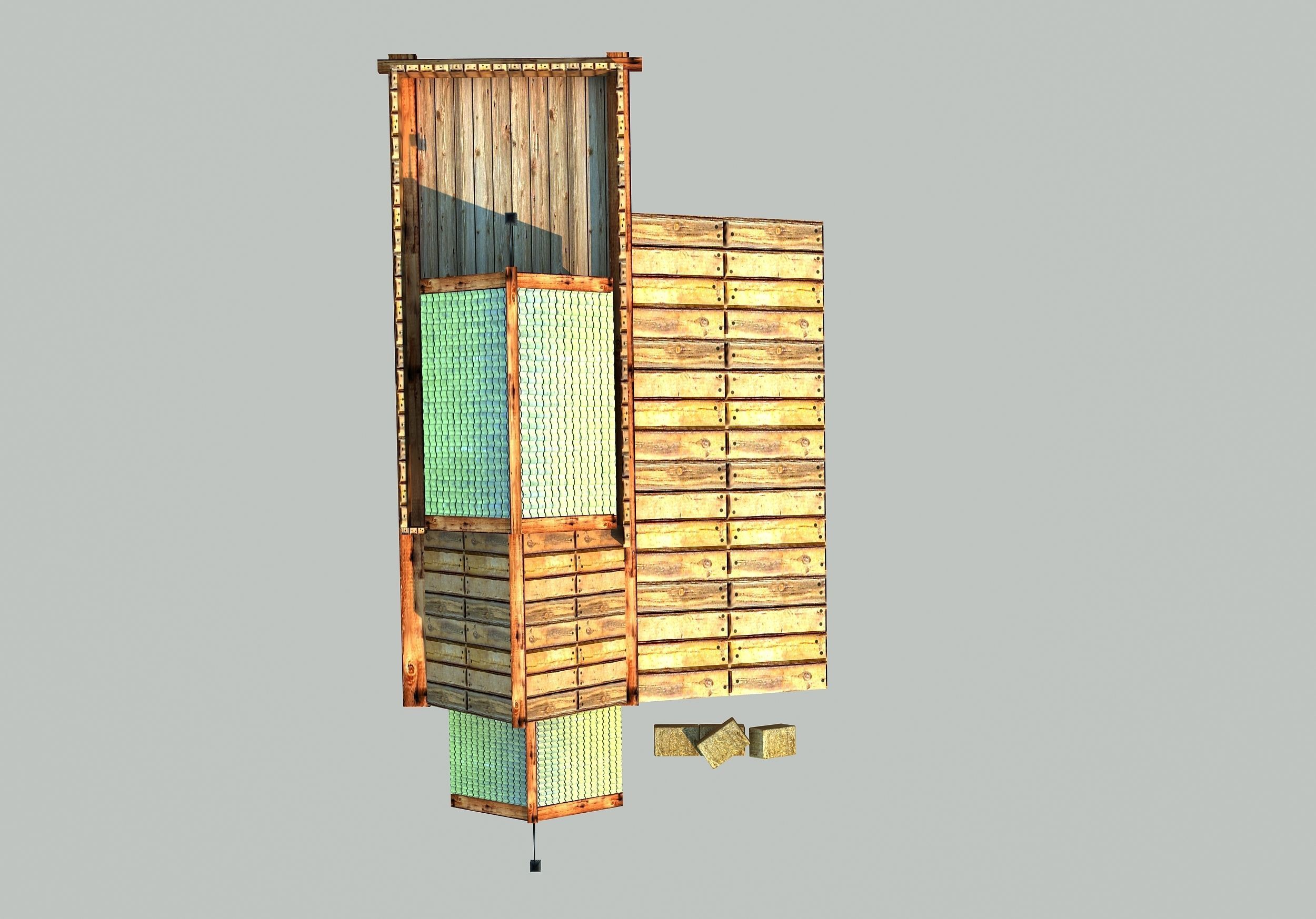 Barn - Low Poly wooden house with hay on roof Low-poly 3D model_6