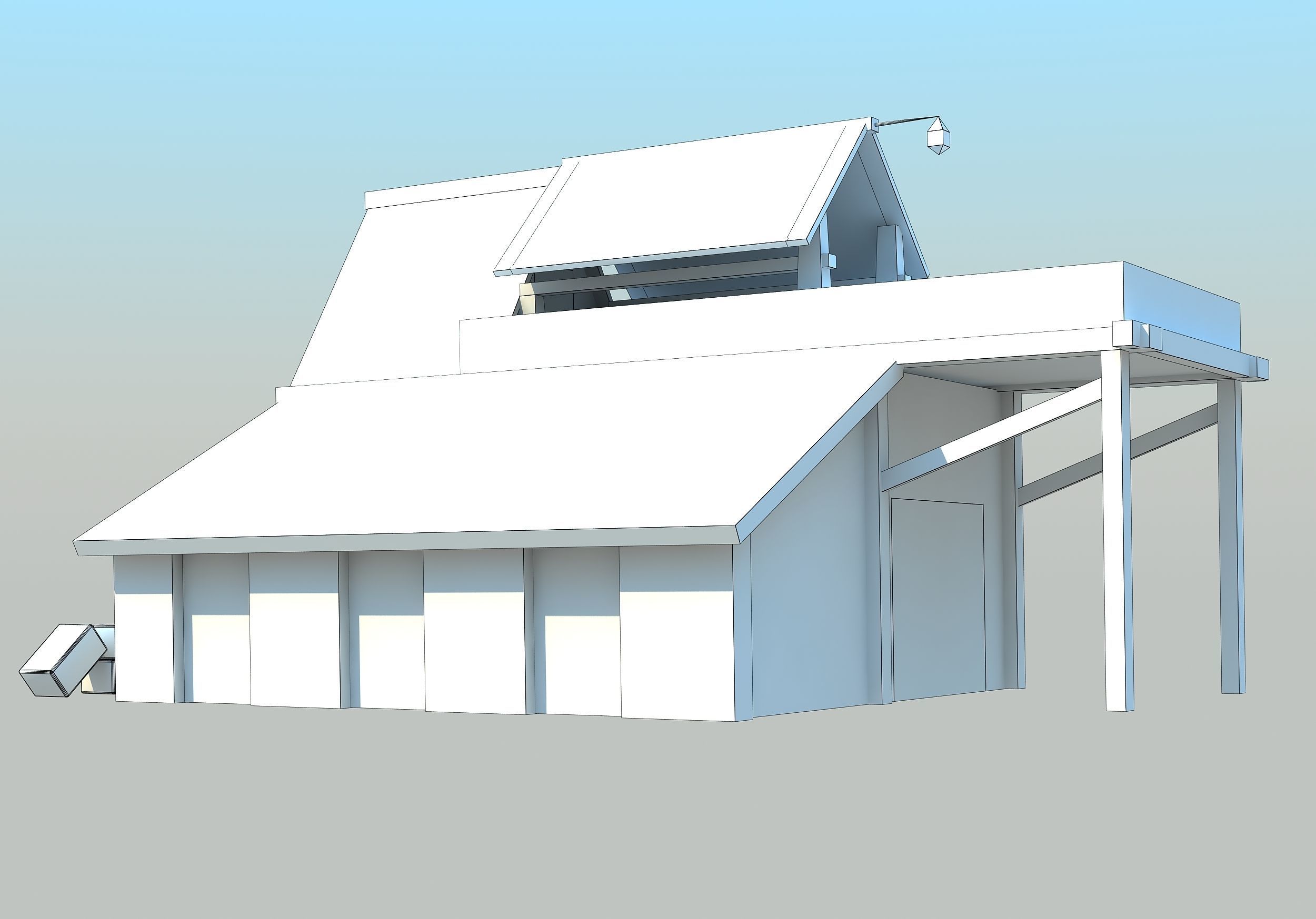 Barn - Low Poly wooden house with hay on roof Low-poly 3D model_4