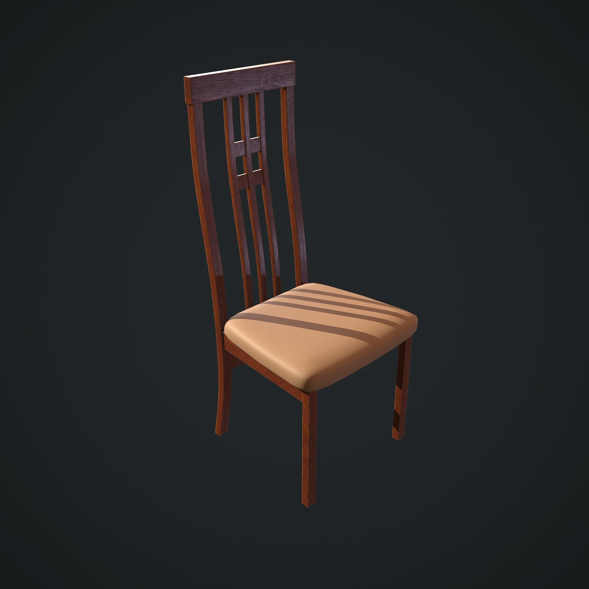 Chair wooden Low-poly 3D model_1