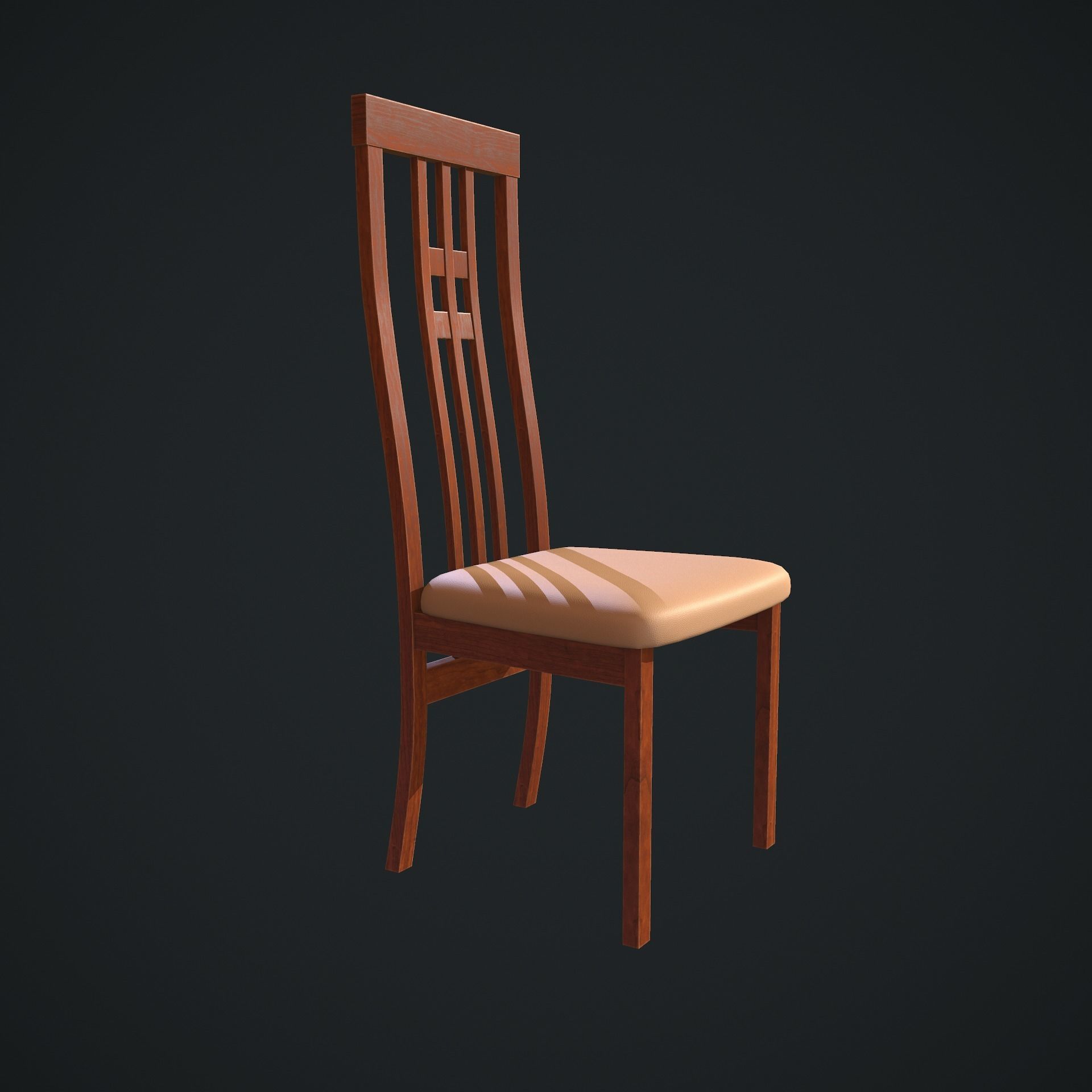 Chair wooden Low-poly 3D model_3