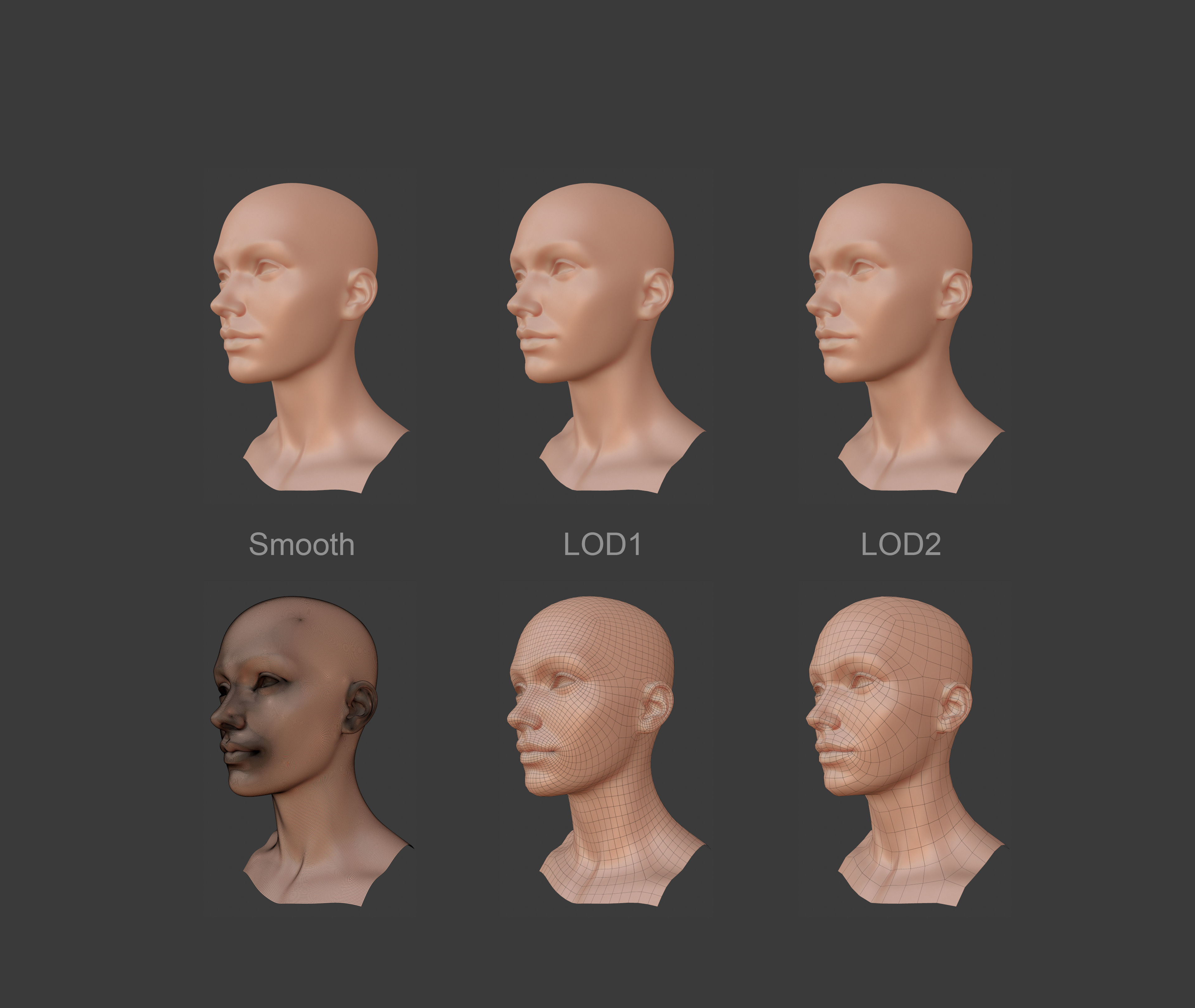 Character - Female Head Base Mesh Blendshape Low-poly 3D model_3