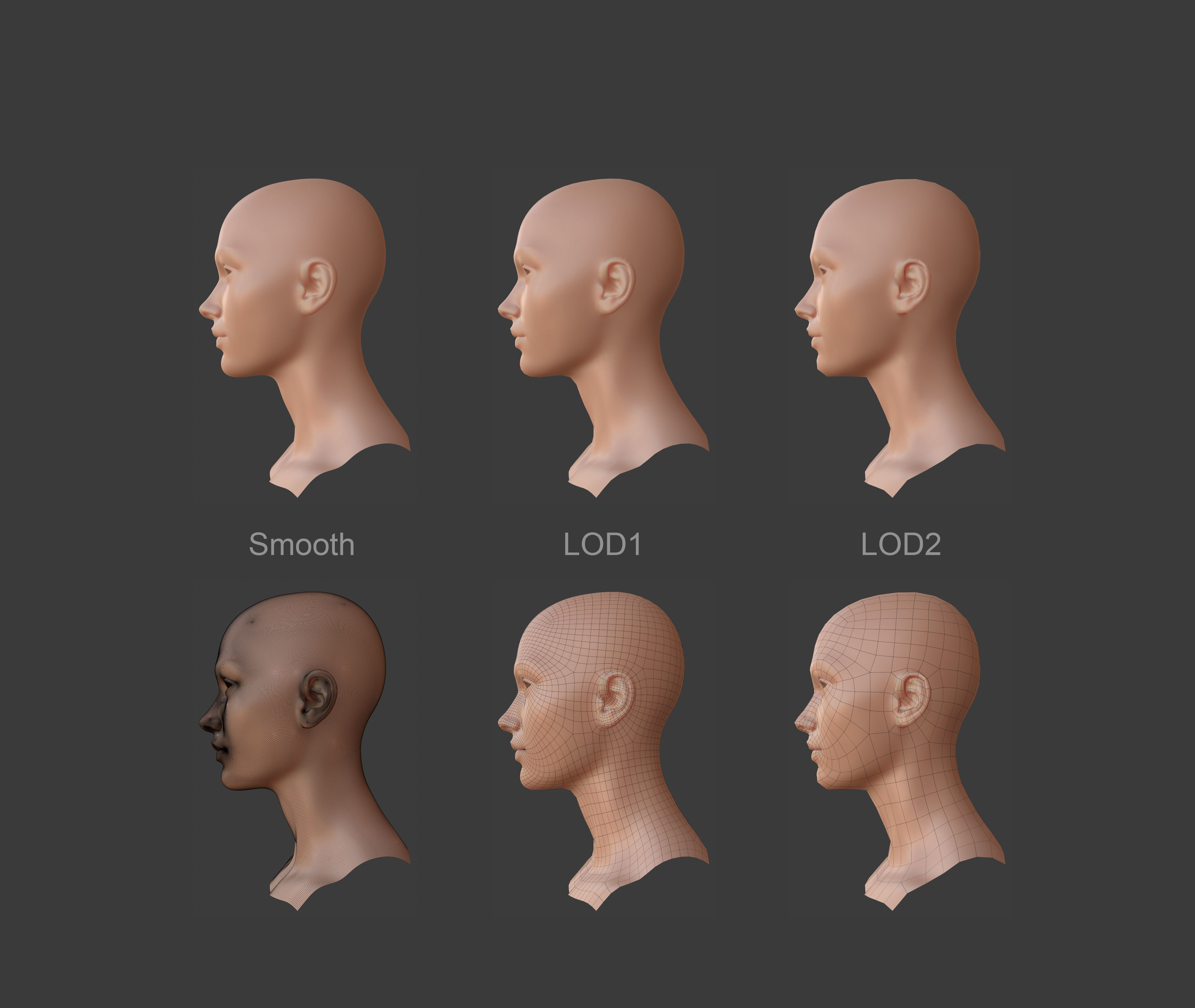 Character - Female Head Base Mesh Blendshape Low-poly 3D model_4