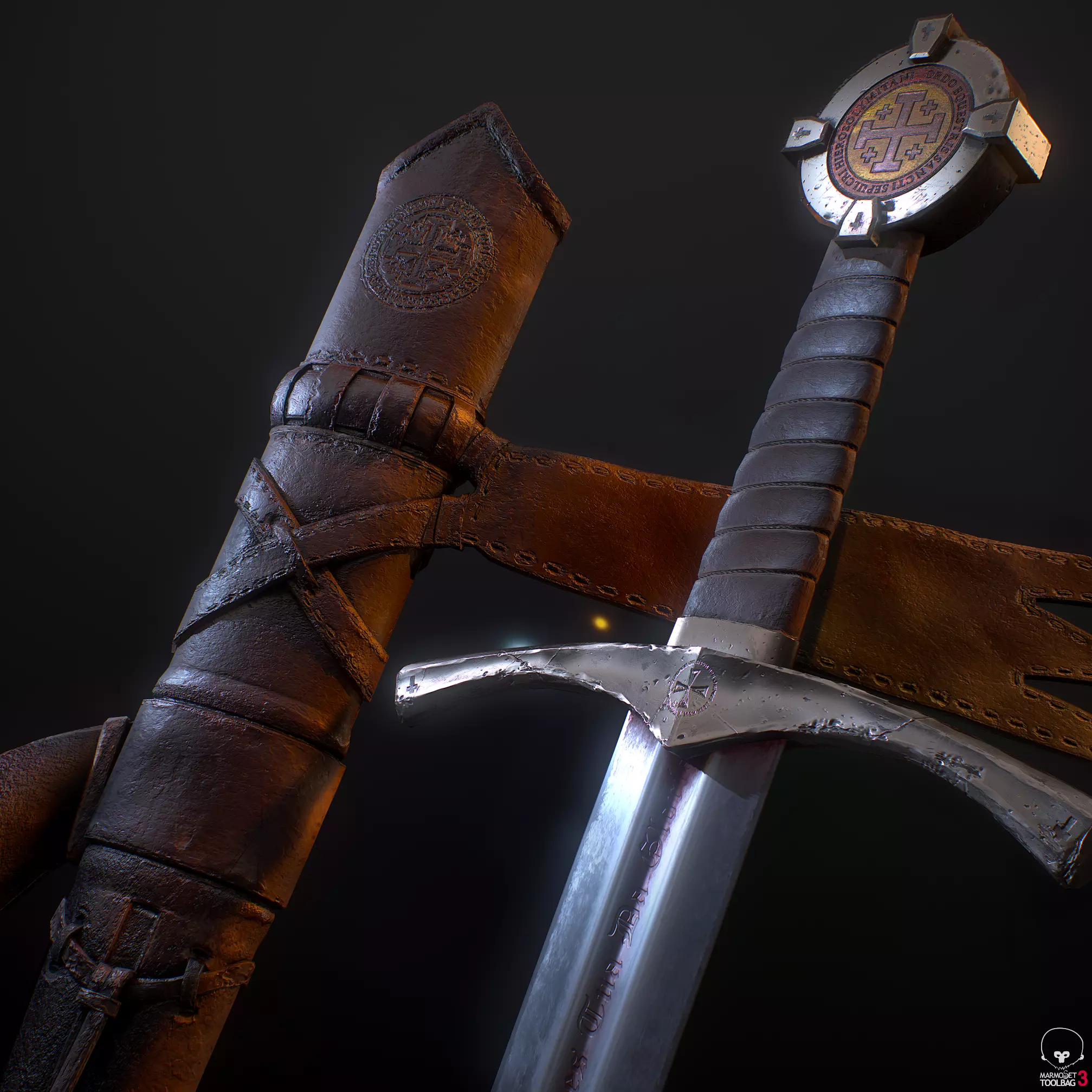 Templar Sword Low-poly 3D model_0